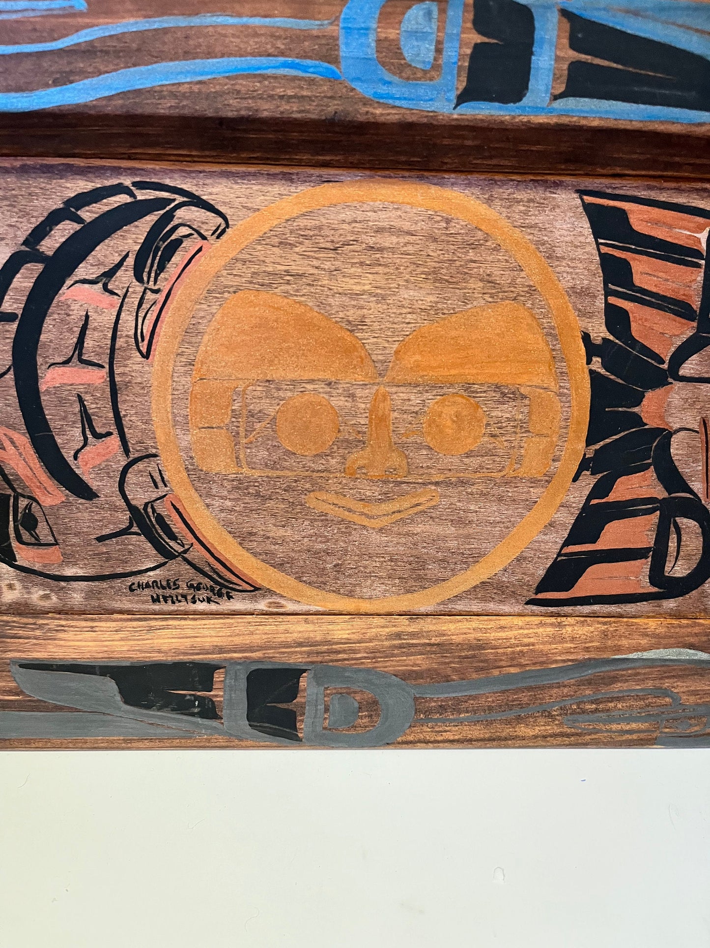 Absolutely fabulous 17 x 12 painted indigenous tray by Master carver Charlie George on Vancouver Island - All the piece  little as is