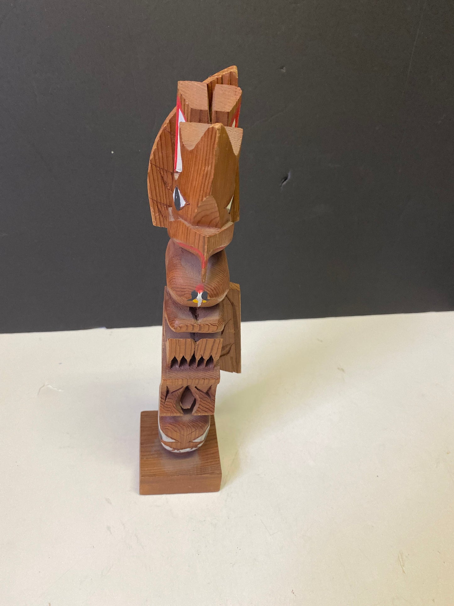 Lovely indigenous antique folk art 10 x 8 totem pole  unsigned  Well detailed and painted-  First Nations native art  Great price