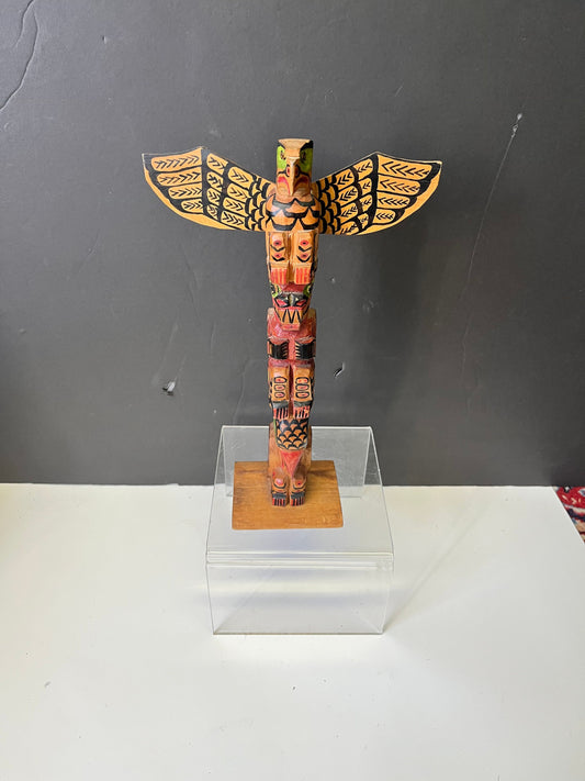 Unbelievable 12 x 8 indigenous Polychrome folk art totem pole with wings  antique In great condition was amazing paint detail - wow wow