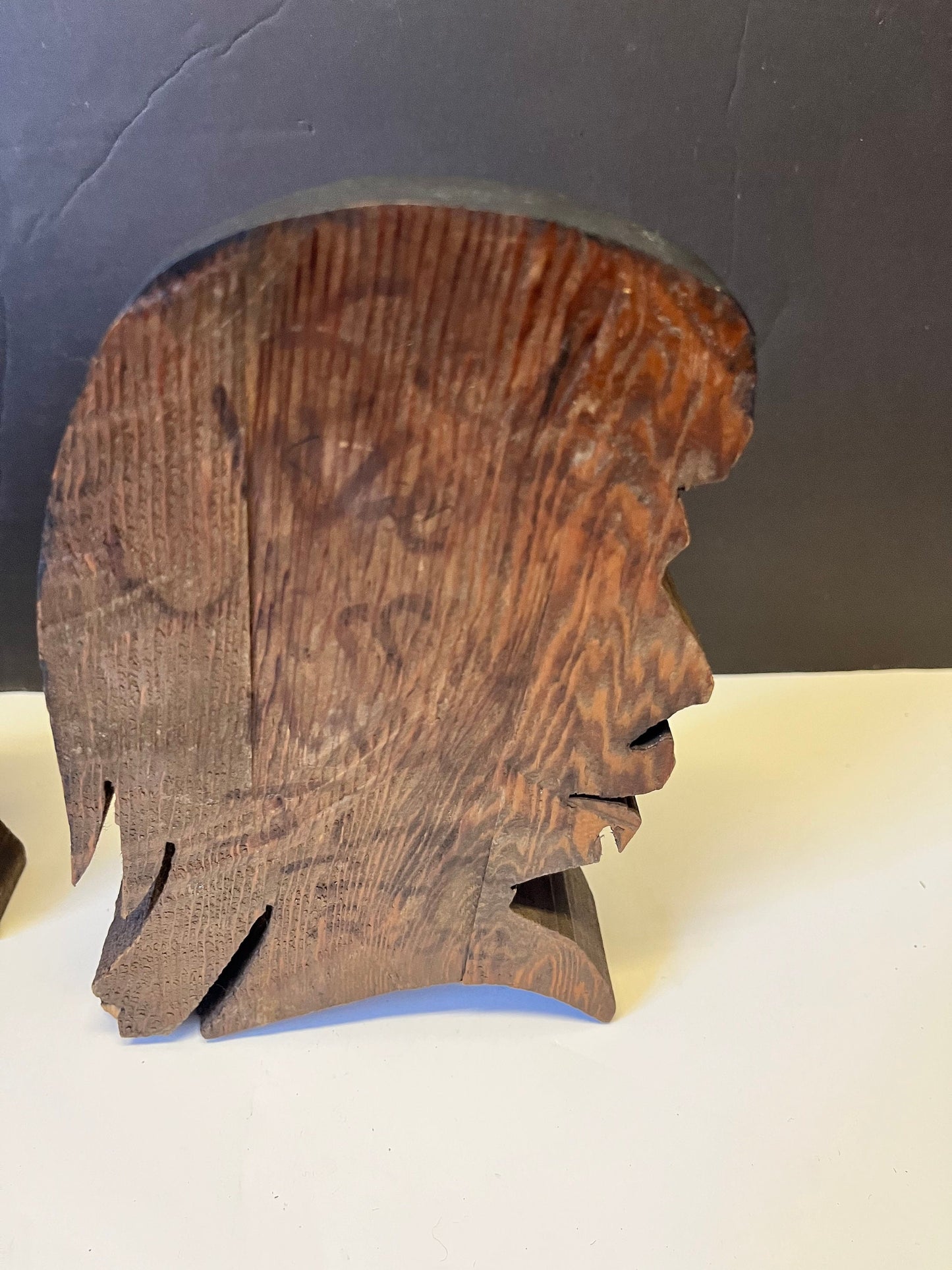 Pair Absolutely fabulous indigenous West Coast 7 x 5 x 2 deep carvings depicting Chiefs! - Indistinctly signed - can stand or need hanger!