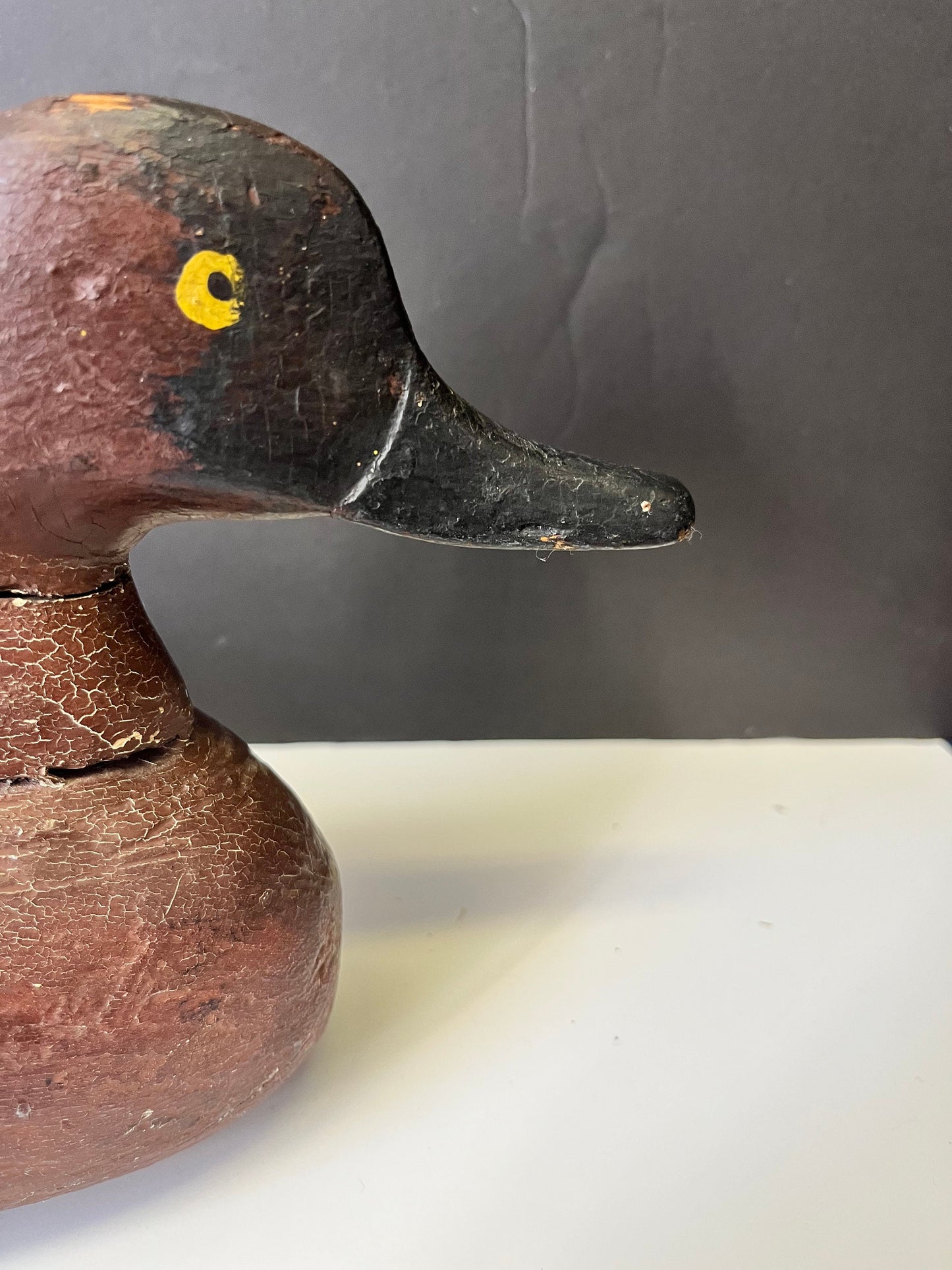 Fabulous Canadian antique 15 inch duck decoy with cracked neck  Amazing condition and patina  wow   Canadian decoy  great price