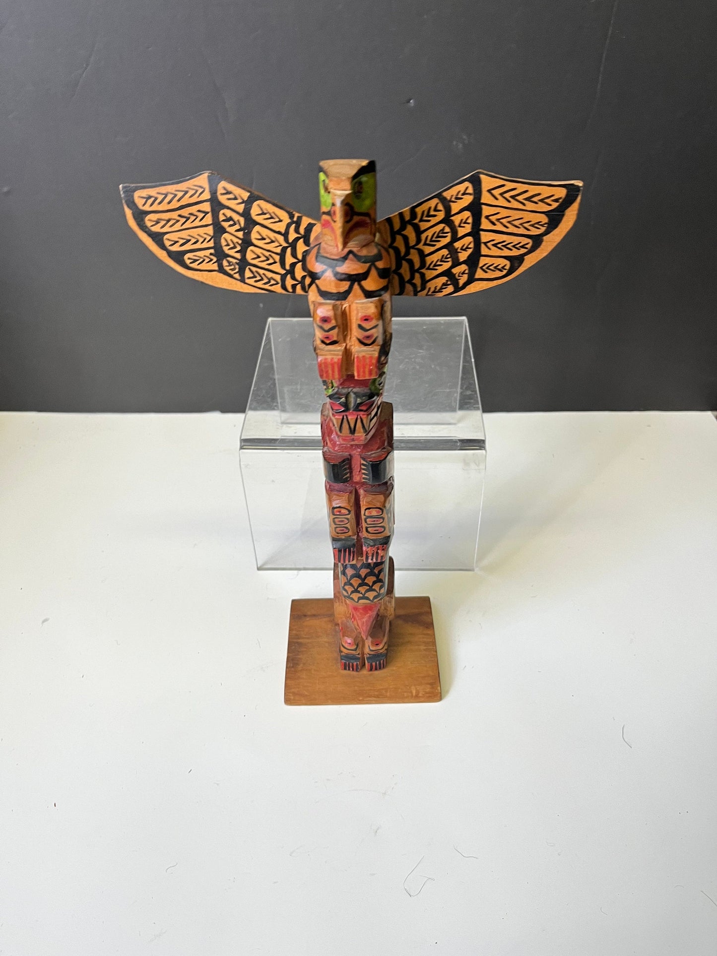 Unbelievable 12 x 8 indigenous Polychrome folk art totem pole with wings  antique In great condition was amazing paint detail - wow wow