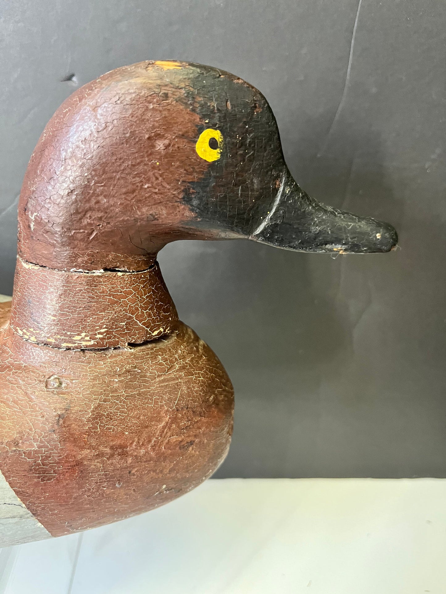 Fabulous Canadian antique 15 inch duck decoy with cracked neck  Amazing condition and patina  wow   Canadian decoy  great price