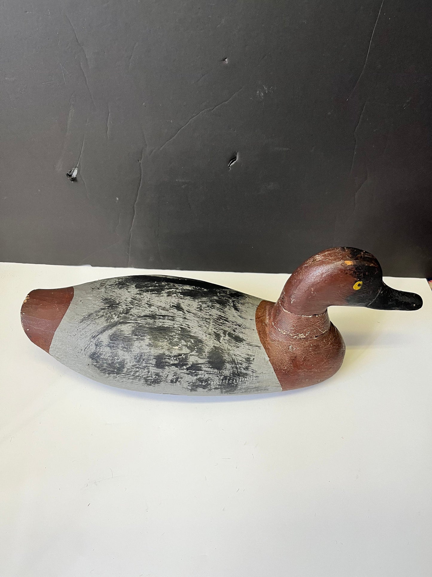 Fabulous Canadian antique 15 inch duck decoy with cracked neck  Amazing condition and patina  wow   Canadian decoy  great price