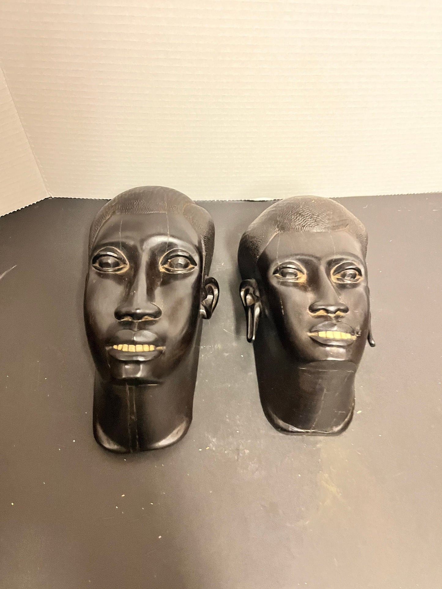 Absolutely magnificent antique western African Ebony his and her masks with original bone  teeth An absolute glorious path and great gift