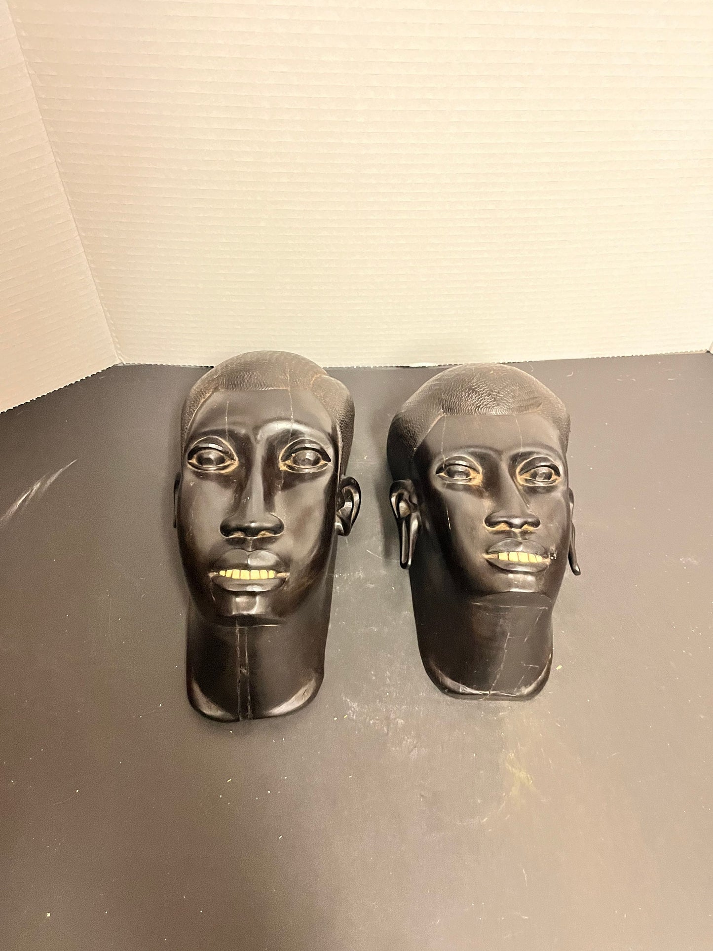 Absolutely magnificent antique western African Ebony his and her masks with original bone  teeth An absolute glorious path and great gift