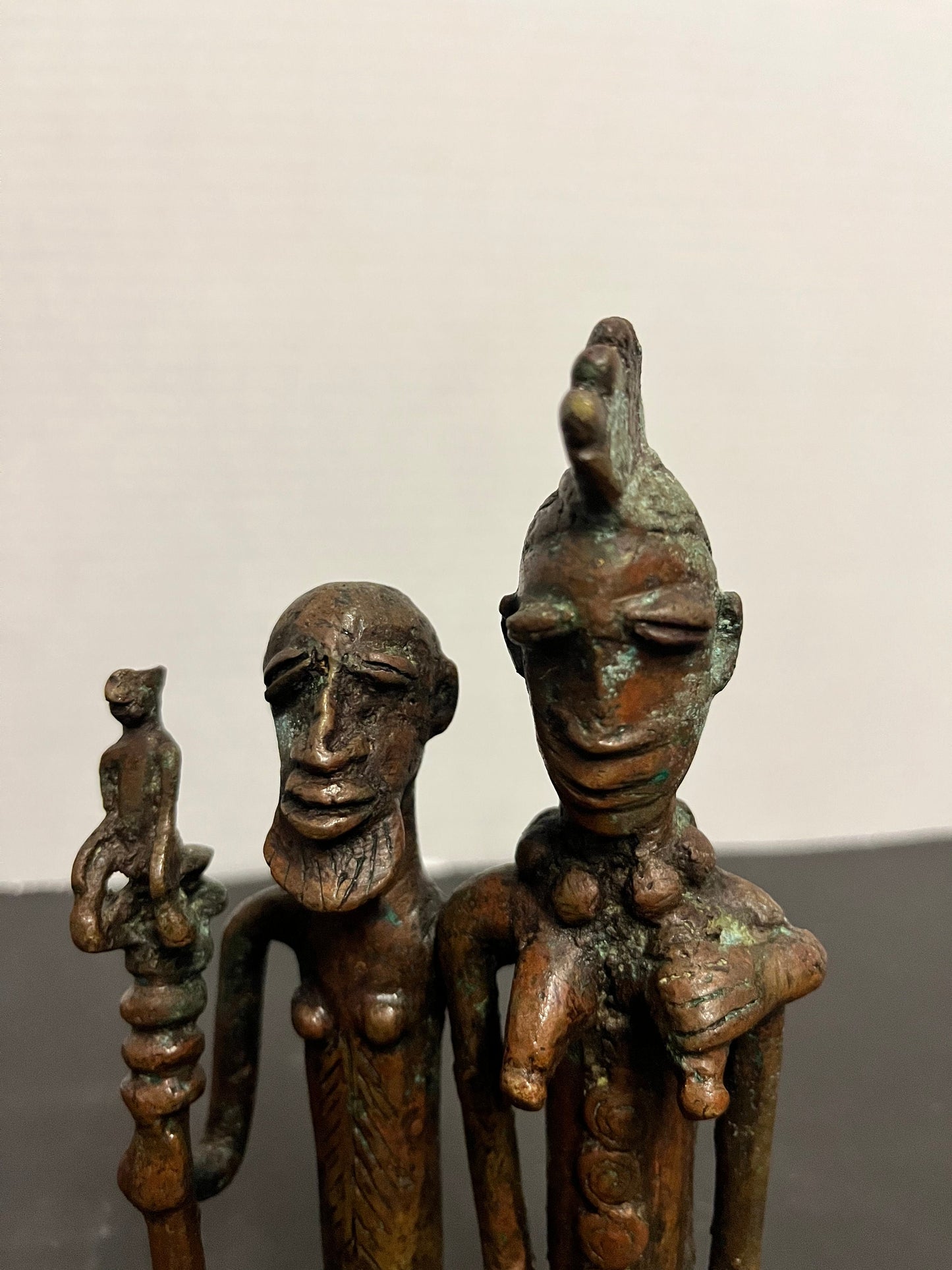 Fantastic 7 x 3 authentic antique museum quality African Dogan bronze ceremonial statue  Stunning patina and one of a kind African piece