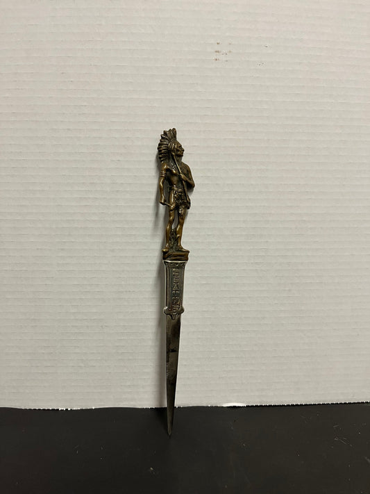 Fabulous rare 10 inch long bronze and metal letter opener celebrating Seattle Great Bettina and wonderful subject matter  Indigenous