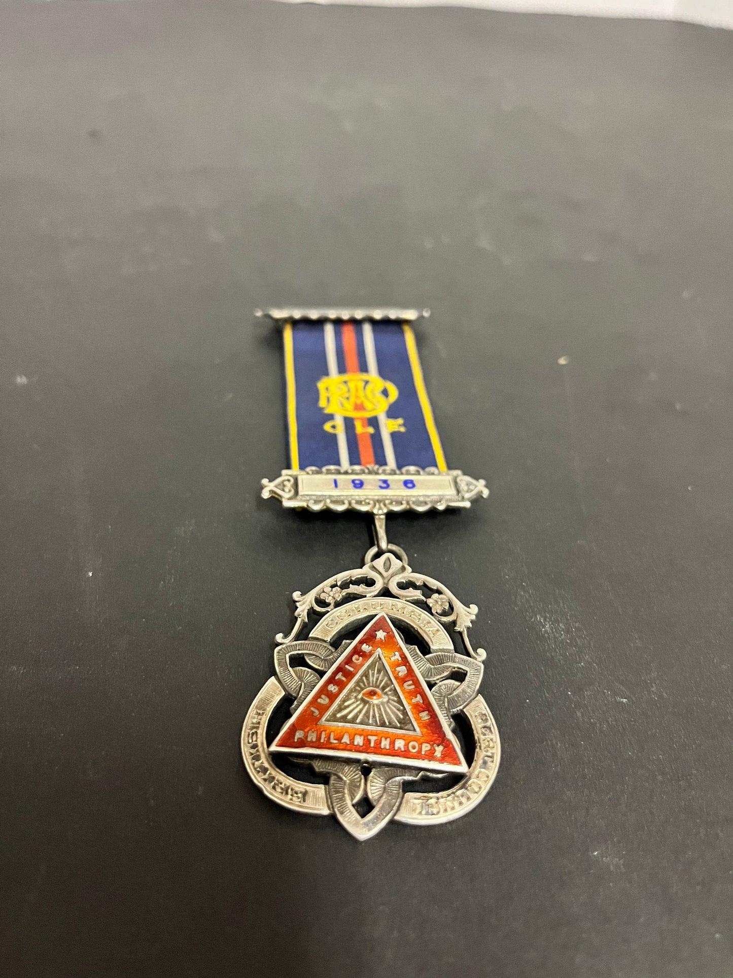 Absolutely fabulous rare 5 inch long English sterling and enamel antique 1936 British Columbia masons Masonic president medal  wow