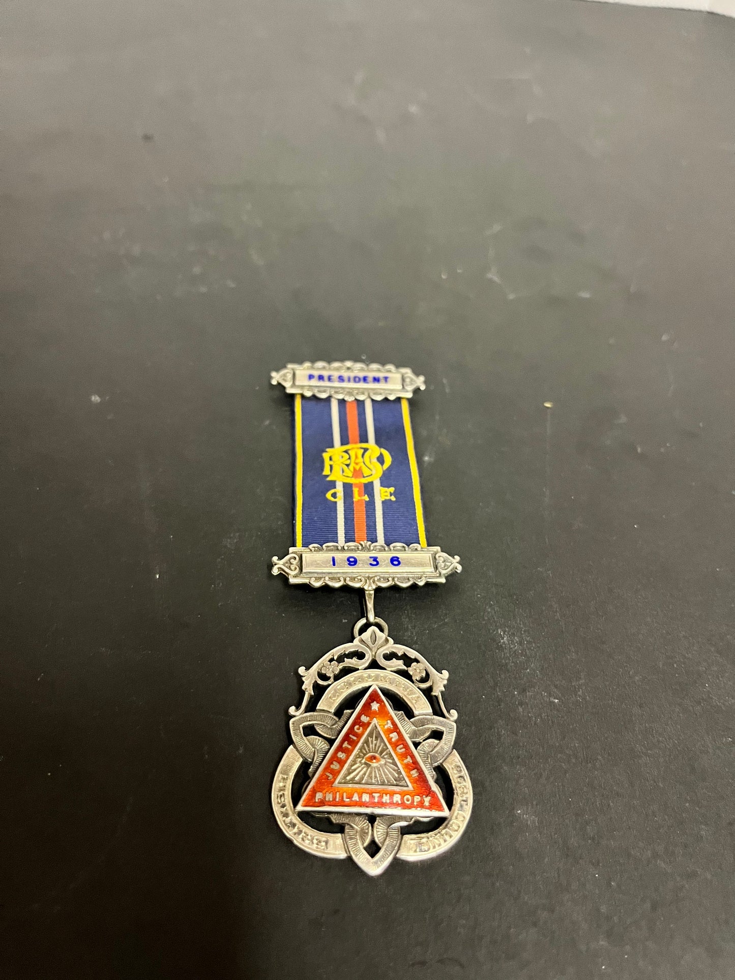 Absolutely fabulous rare 5 inch long English sterling and enamel antique 1936 British Columbia masons Masonic president medal  wow