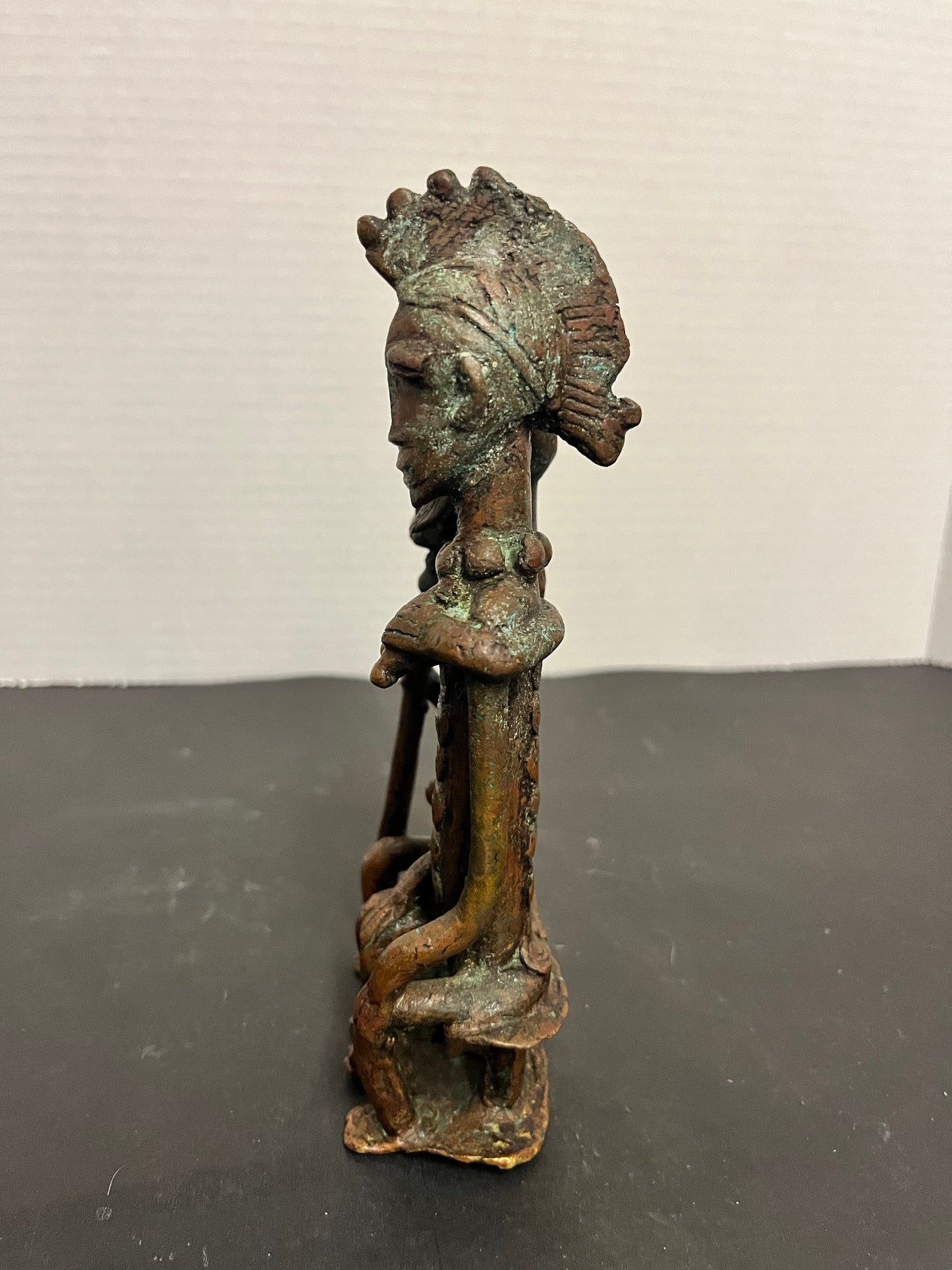 Fantastic 7 x 3 authentic antique museum quality African Dogan bronze ceremonial statue  Stunning patina and one of a kind African piece