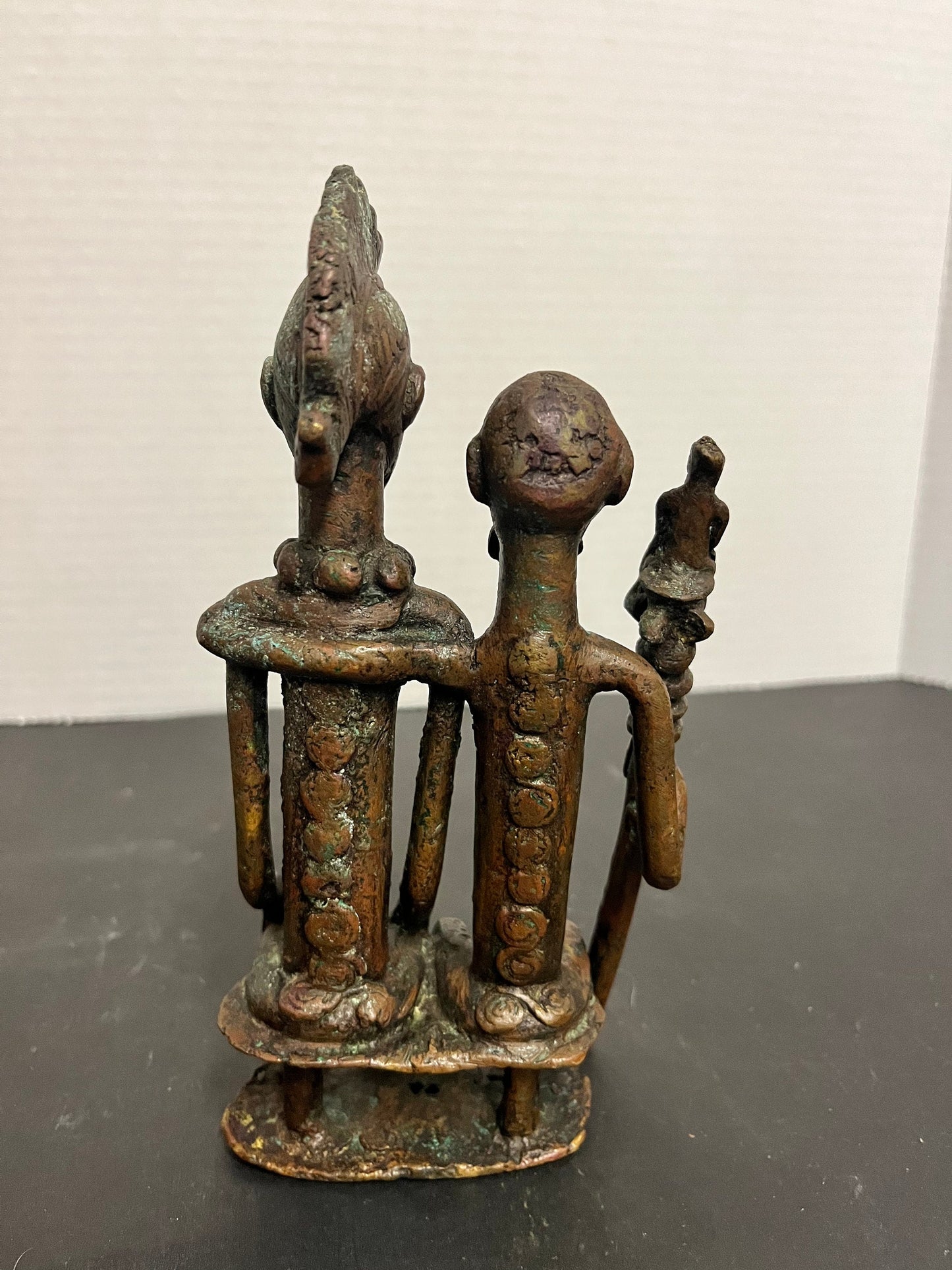 Fantastic 7 x 3 authentic antique museum quality African Dogan bronze ceremonial statue  Stunning patina and one of a kind African piece