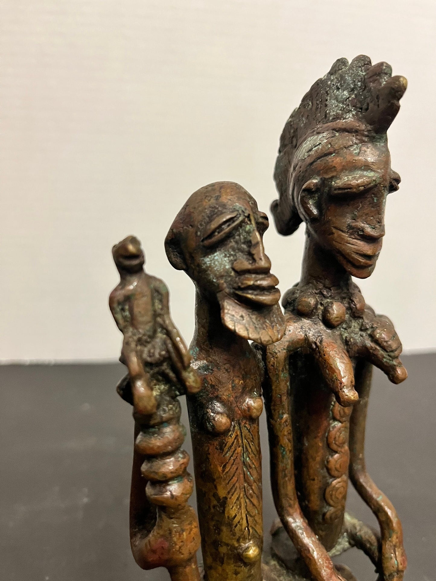 Fantastic 7 x 3 authentic antique museum quality African Dogan bronze ceremonial statue  Stunning patina and one of a kind African piece