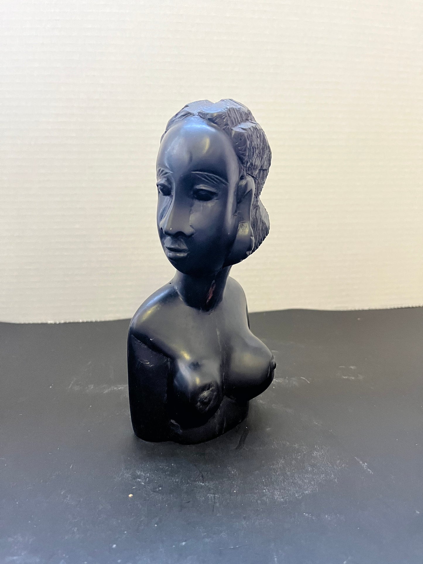 Fabulous vintage 7 inch authentic African Ebony wood bust of a female nude with wonderful detail and patina - amazing condition- gift alert