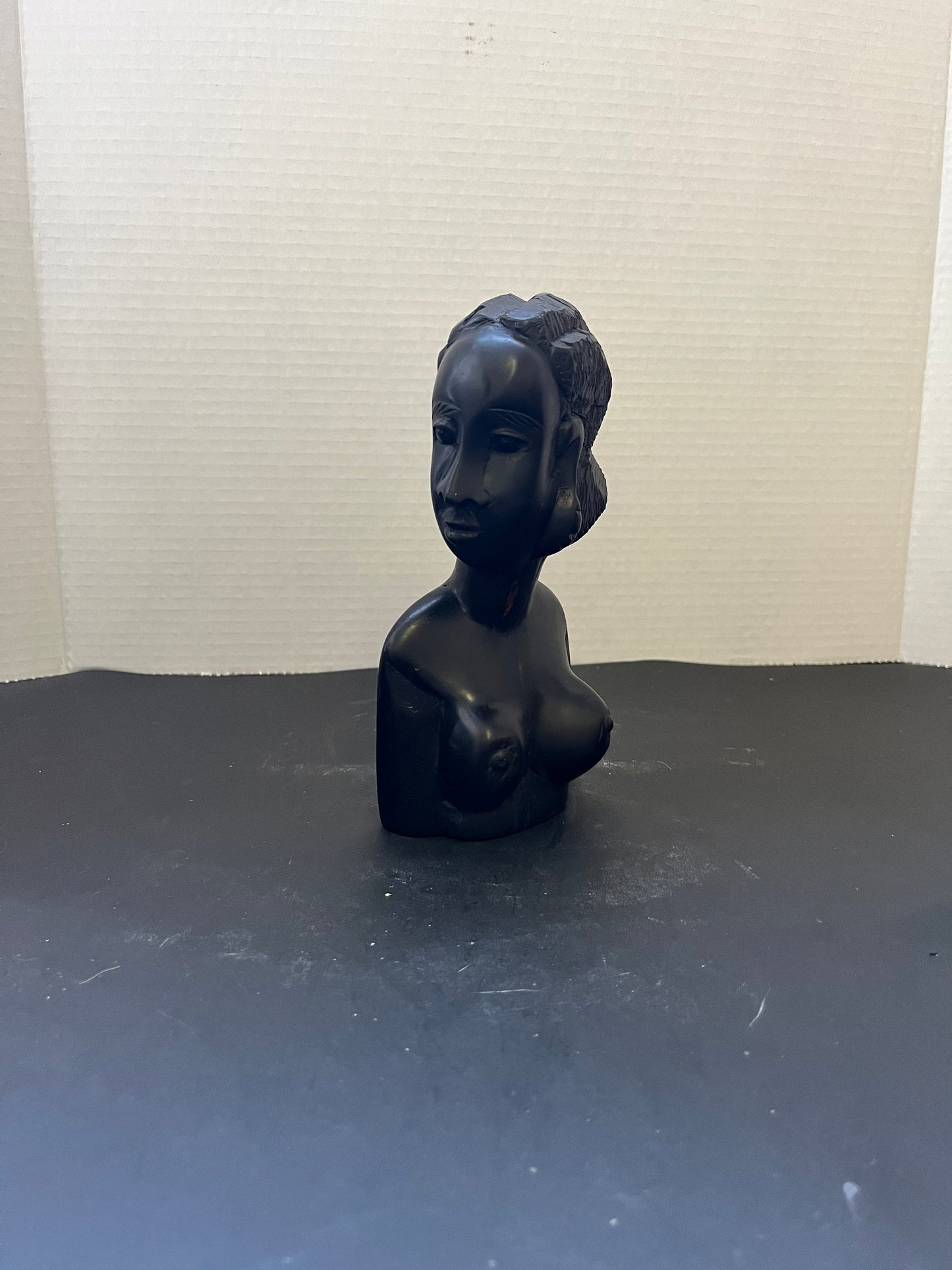 Fabulous vintage 7 inch authentic African Ebony wood bust of a female nude with wonderful detail and patina - amazing condition- gift alert