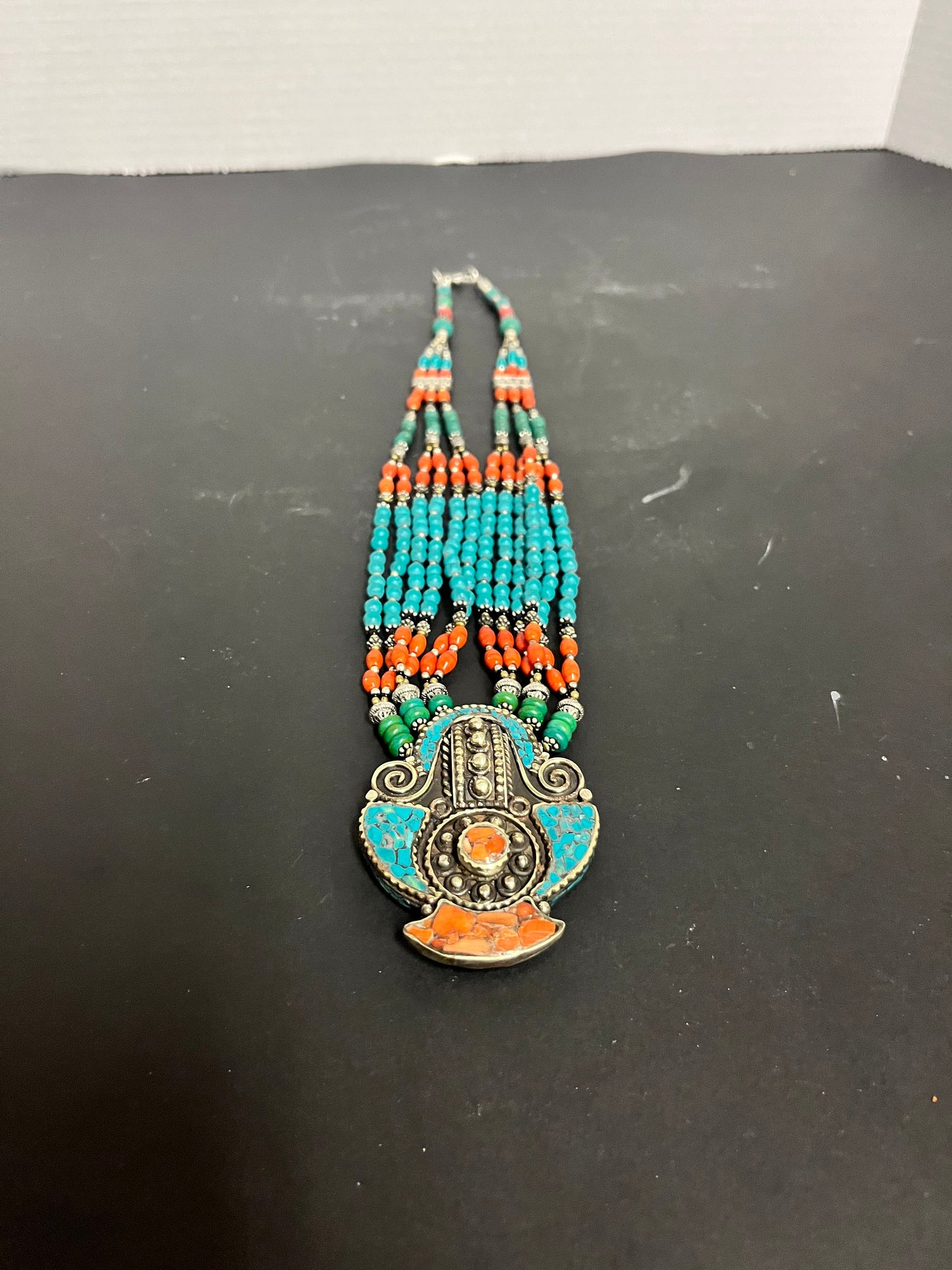 Stunning, antique, Tibetan silver and turquoise and Coral necklace in great condition, and very heavy and wonderful look   authentic - gift