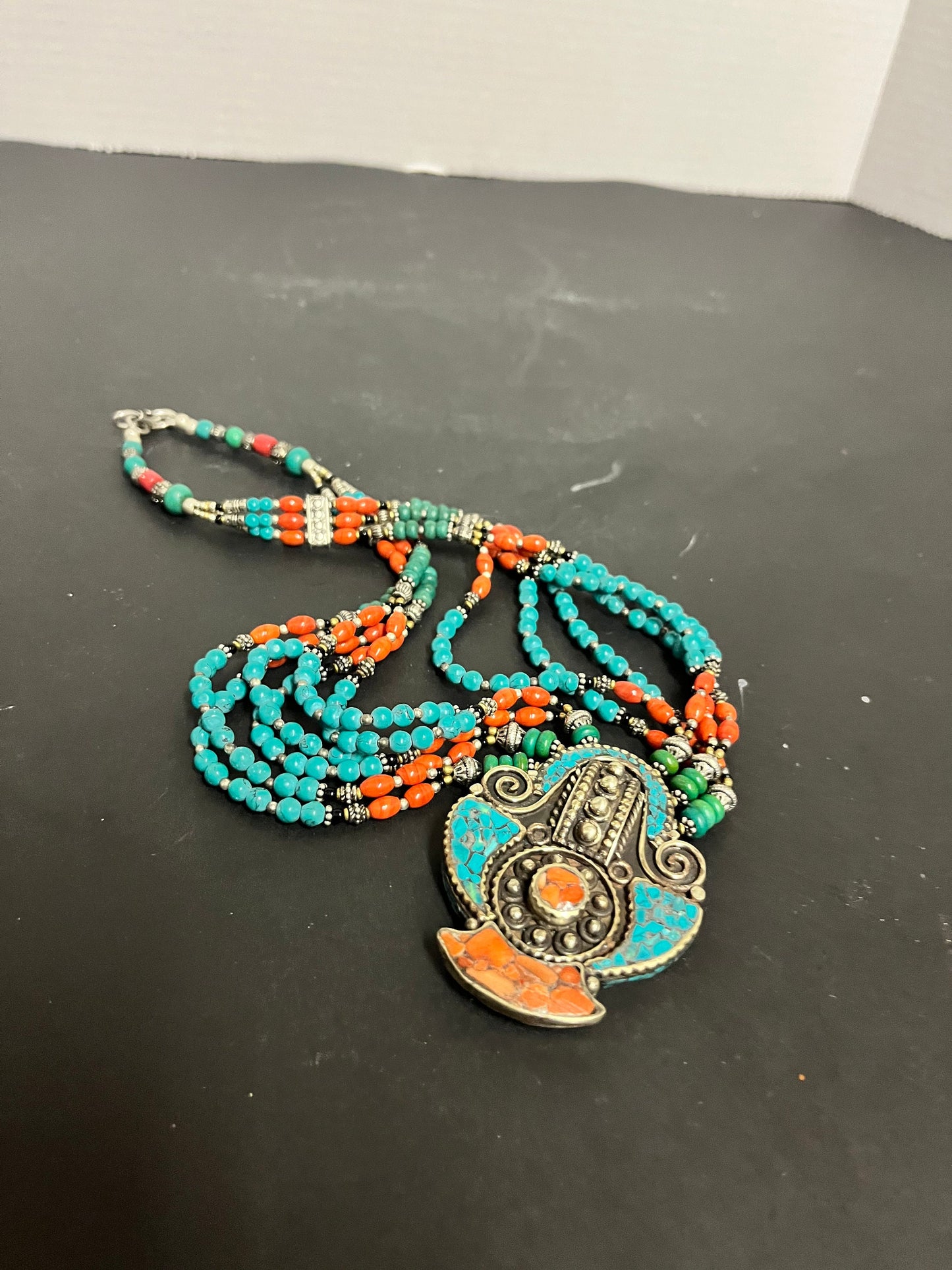 Stunning, antique, Tibetan silver and turquoise and Coral necklace in great condition, and very heavy and wonderful look   authentic - gift