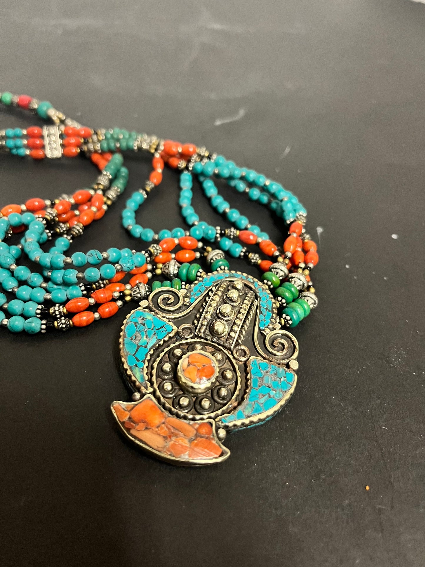 Stunning, antique, Tibetan silver and turquoise and Coral necklace in great condition, and very heavy and wonderful look   authentic - gift