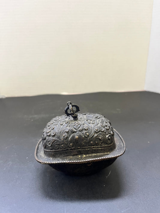 Antique to Tibetan 4 inch sexy Tibetan ceremonial bronze box  amazing detail and history