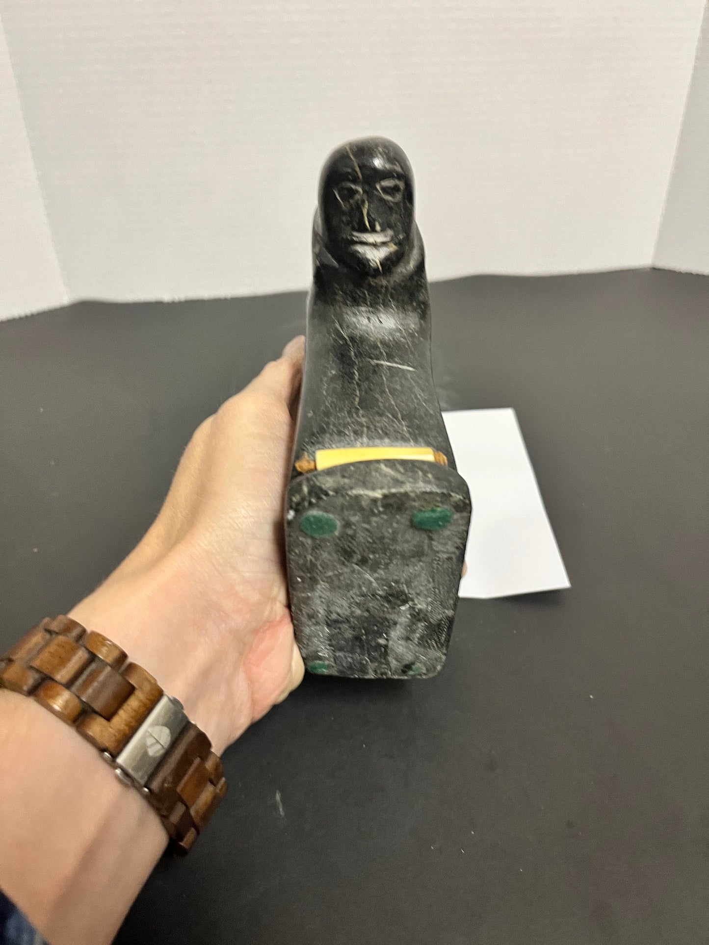 Antique Inuit soapstone statue  amazing museum, quality 7 x 7 very very old well carved and pristine condition Inuit man  wow gift