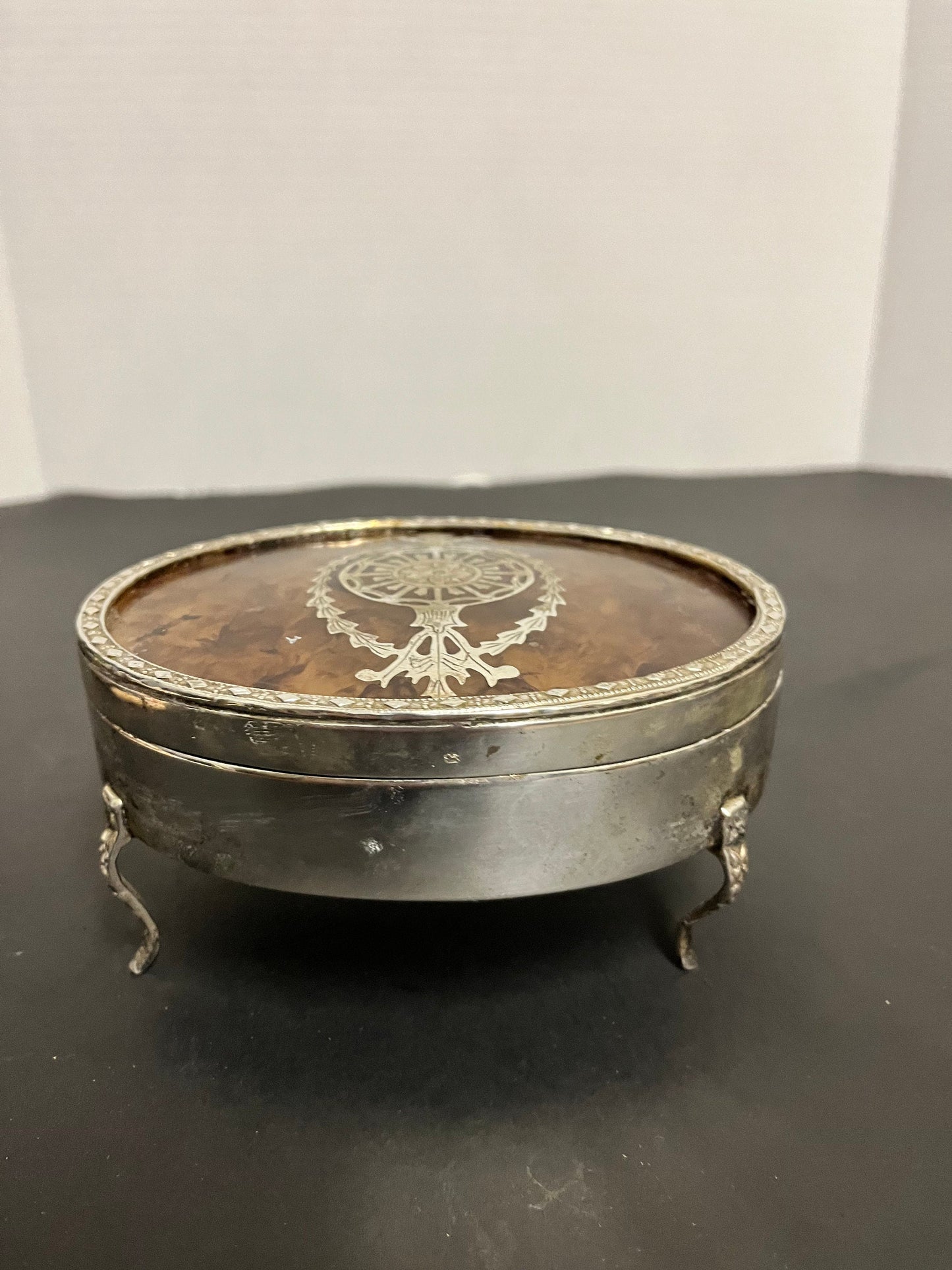 Absolutely stunning solid silver and tortoiseshell lidded  box with sexy legs  stunning condition, and a wonderful piece for a gift