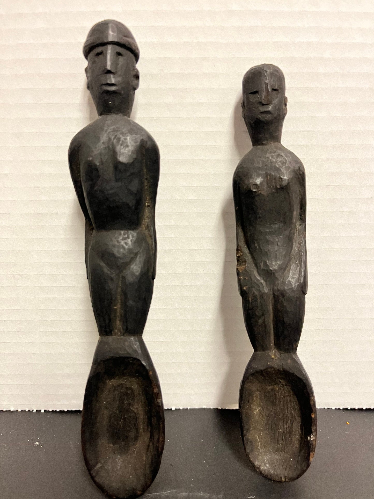 Museum quality African, most likely Ethiopian antique, authentic ceremonial would spoons, depicting, man and woman - 7 and 8 inches long