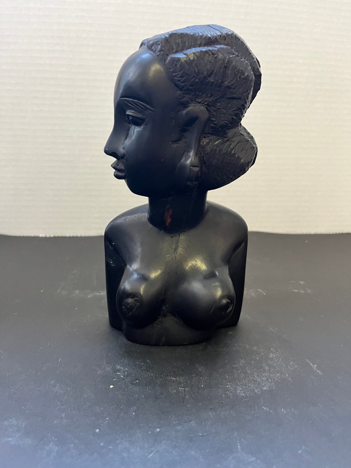 Fabulous vintage 7 inch authentic African Ebony wood bust of a female nude with wonderful detail and patina - amazing condition- gift alert