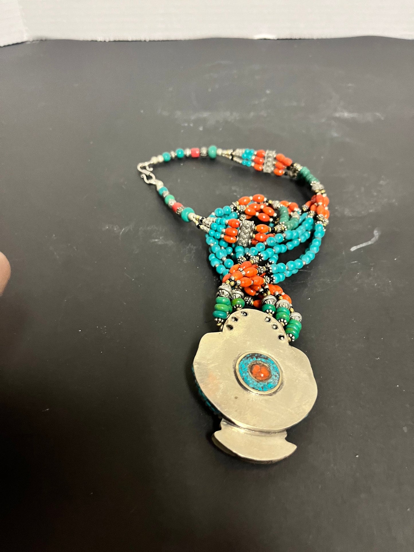 Stunning, antique, Tibetan silver and turquoise and Coral necklace in great condition, and very heavy and wonderful look   authentic - gift