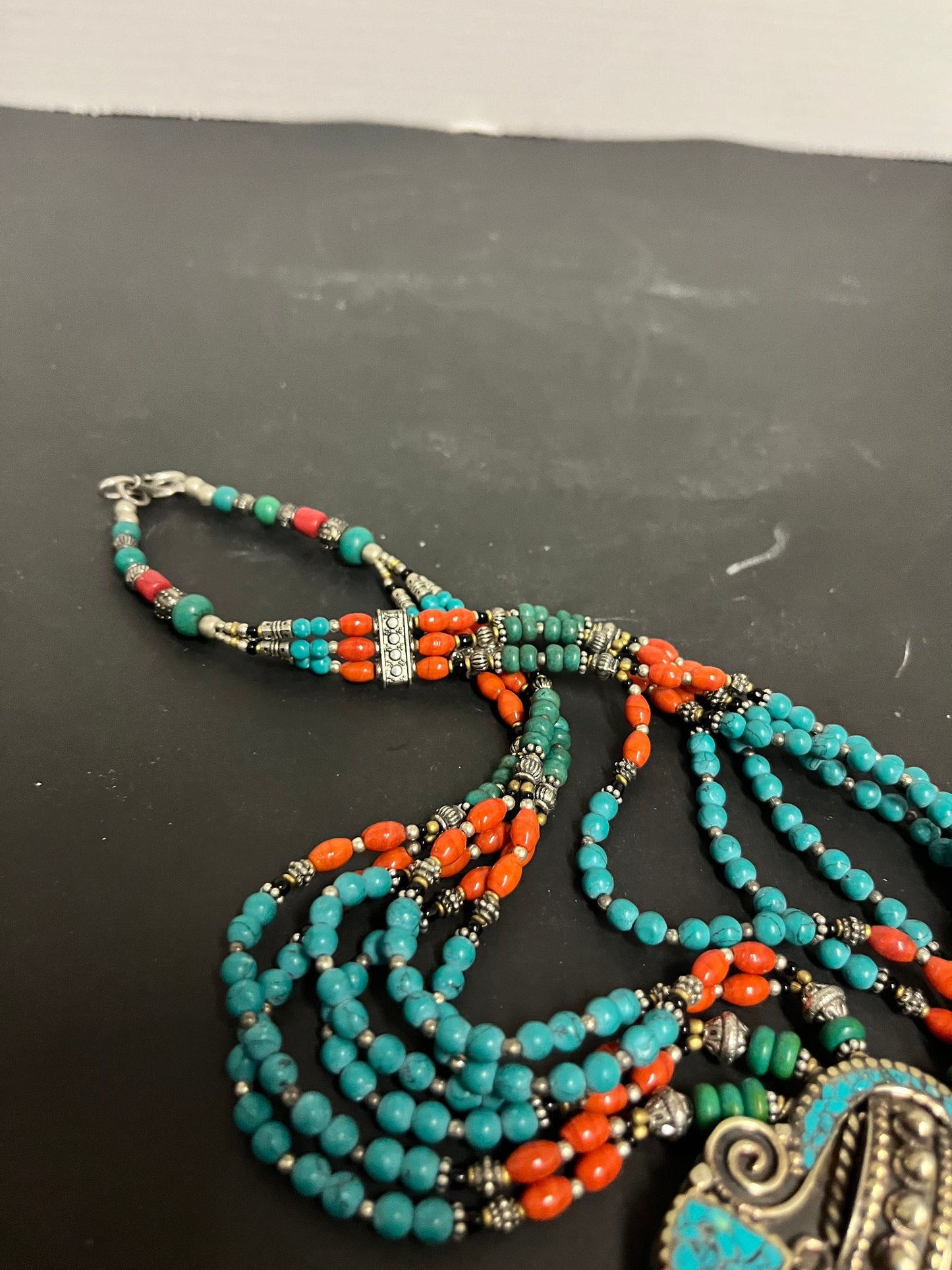 Stunning, antique, Tibetan silver and turquoise and Coral necklace in great condition, and very heavy and wonderful look   authentic - gift