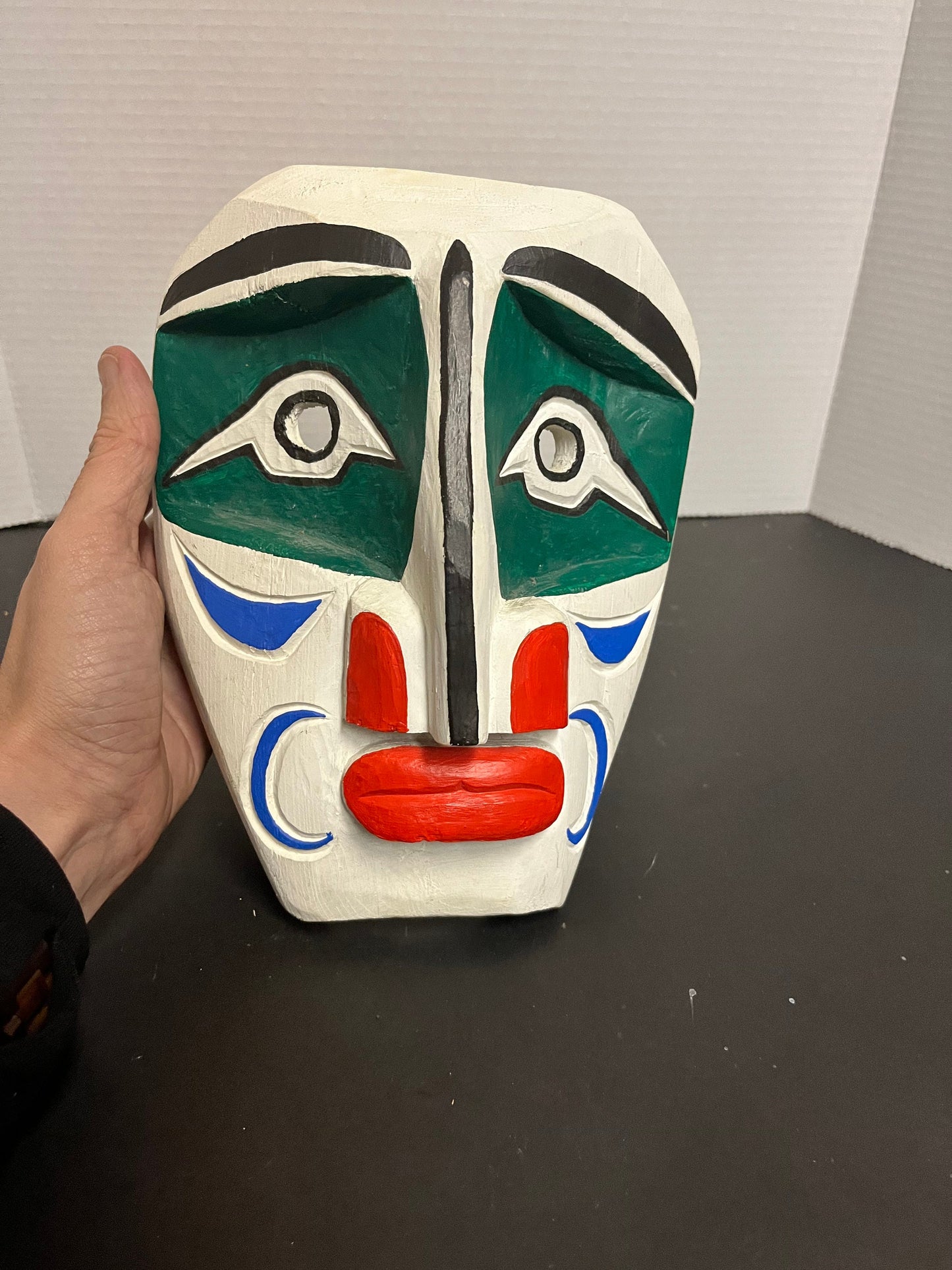 Stunning 9 inch signed, indigenous first nations carved and well painted Mask  wonderful imagery, and ready to hang and perfect gift