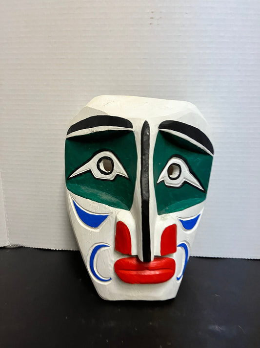 Stunning 9 inch signed, indigenous first nations carved and well painted Mask  wonderful imagery, and ready to hang and perfect gift