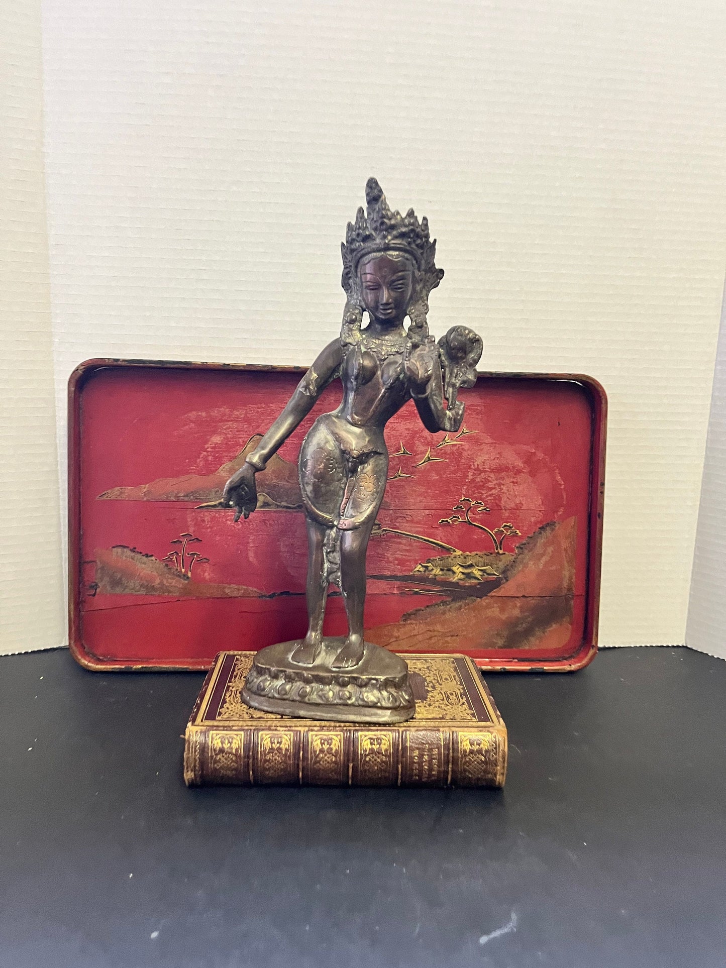 11 inch tall Thai well casted 19 th century snake charmer bronze woman  great patina and beautiful look  wow wow