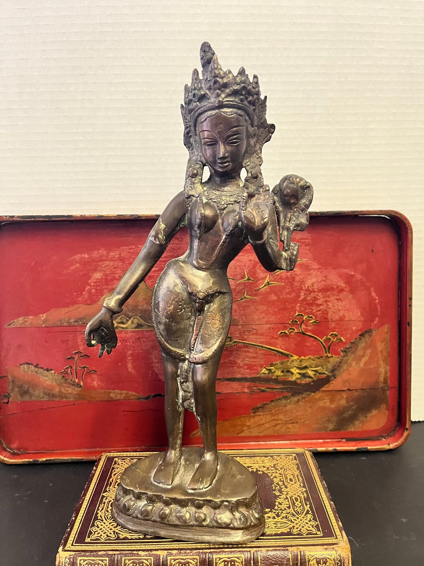 11 inch tall Thai well casted 19 th century snake charmer bronze woman  great patina and beautiful look  wow wow