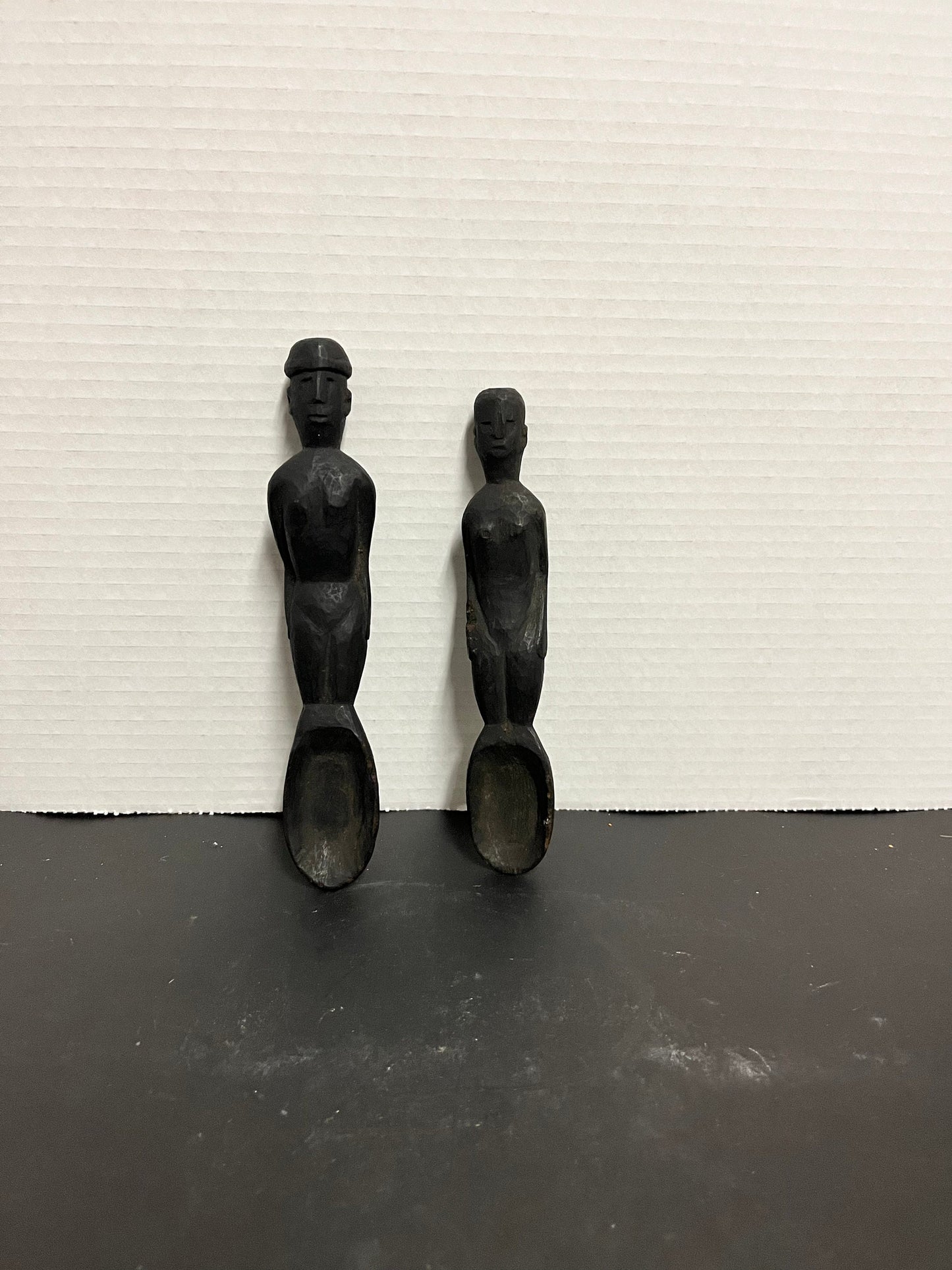 Museum quality African, most likely Ethiopian antique, authentic ceremonial would spoons, depicting, man and woman - 7 and 8 inches long