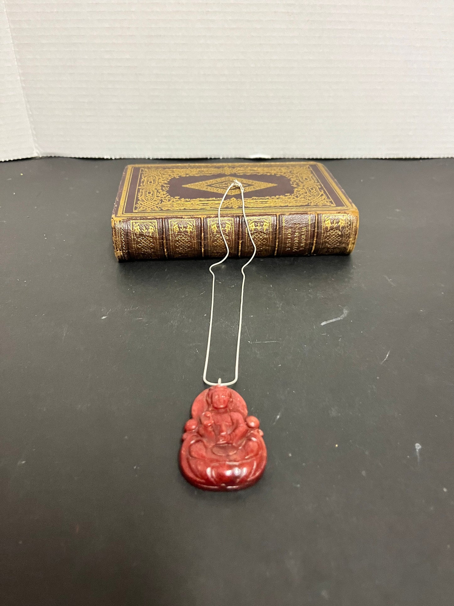 Fabulous red jade Buddha pendant with 925 silver necklace - necklace, 18 inches long and pendant 2 inches long