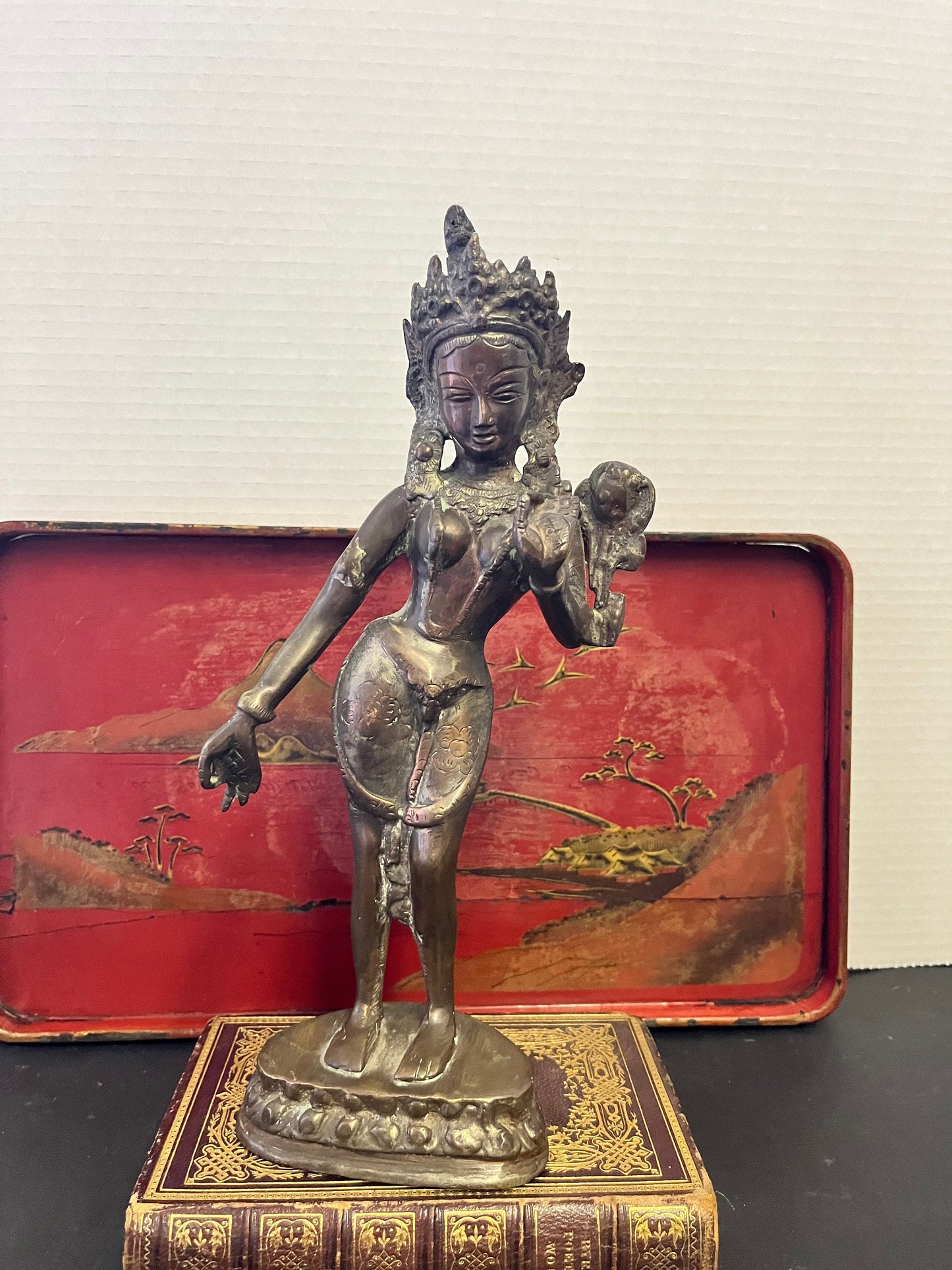 11 inch tall Thai well casted 19 th century snake charmer bronze woman  great patina and beautiful look  wow wow