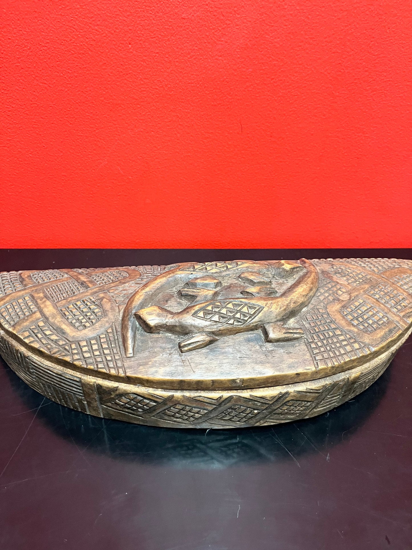 An A  Unusual 16 x 6 x 2 deep Indonesian carved antique box with so much character   wow  great detail  wow