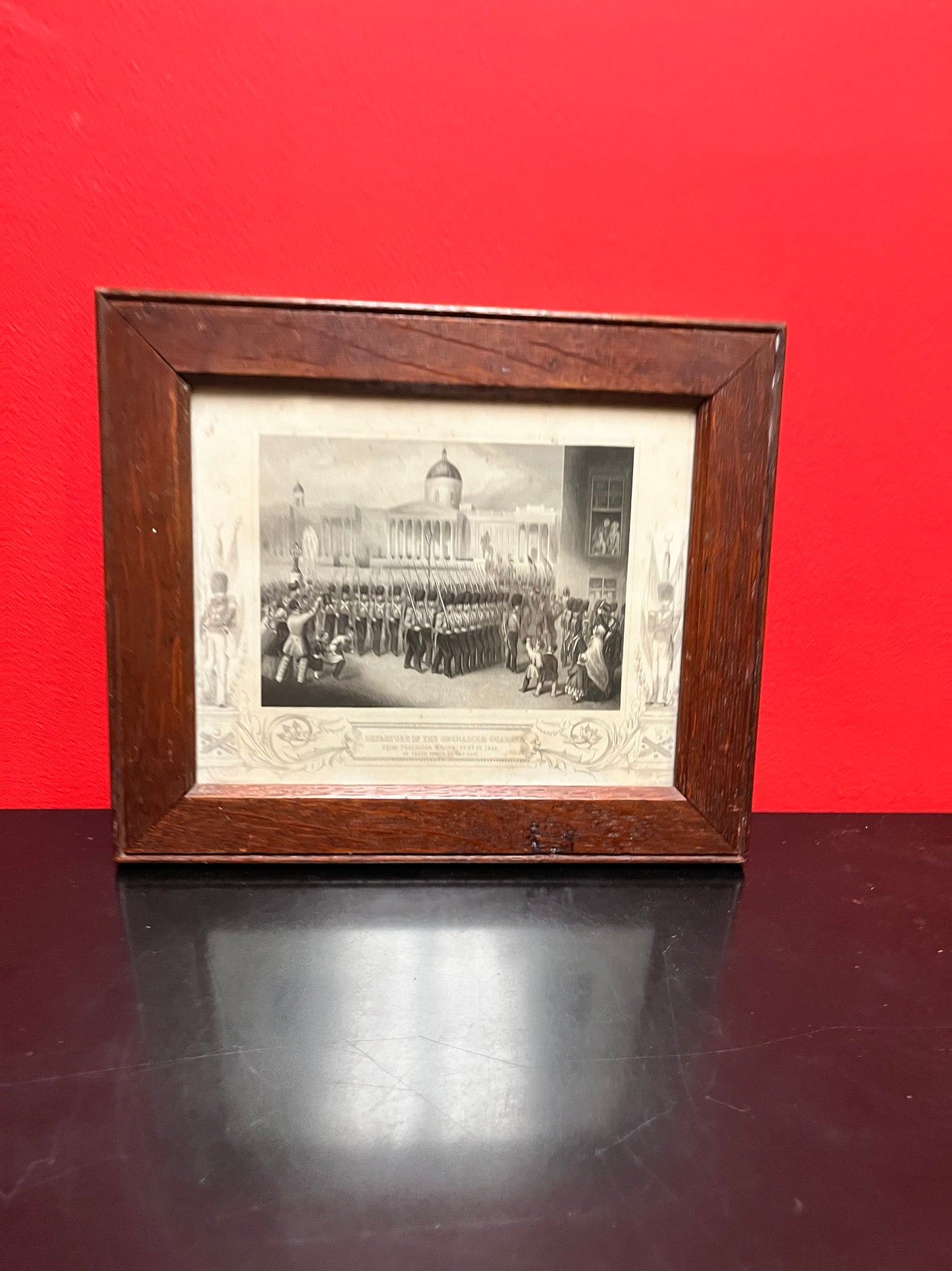 A  Antique amazing 11 x 9 1/2 1864 Grenadier Guard print in oak frame  British military treasure - ready to hang - wow