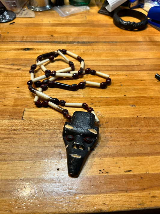 32 inch long African horn bead and wood necklace  so cool