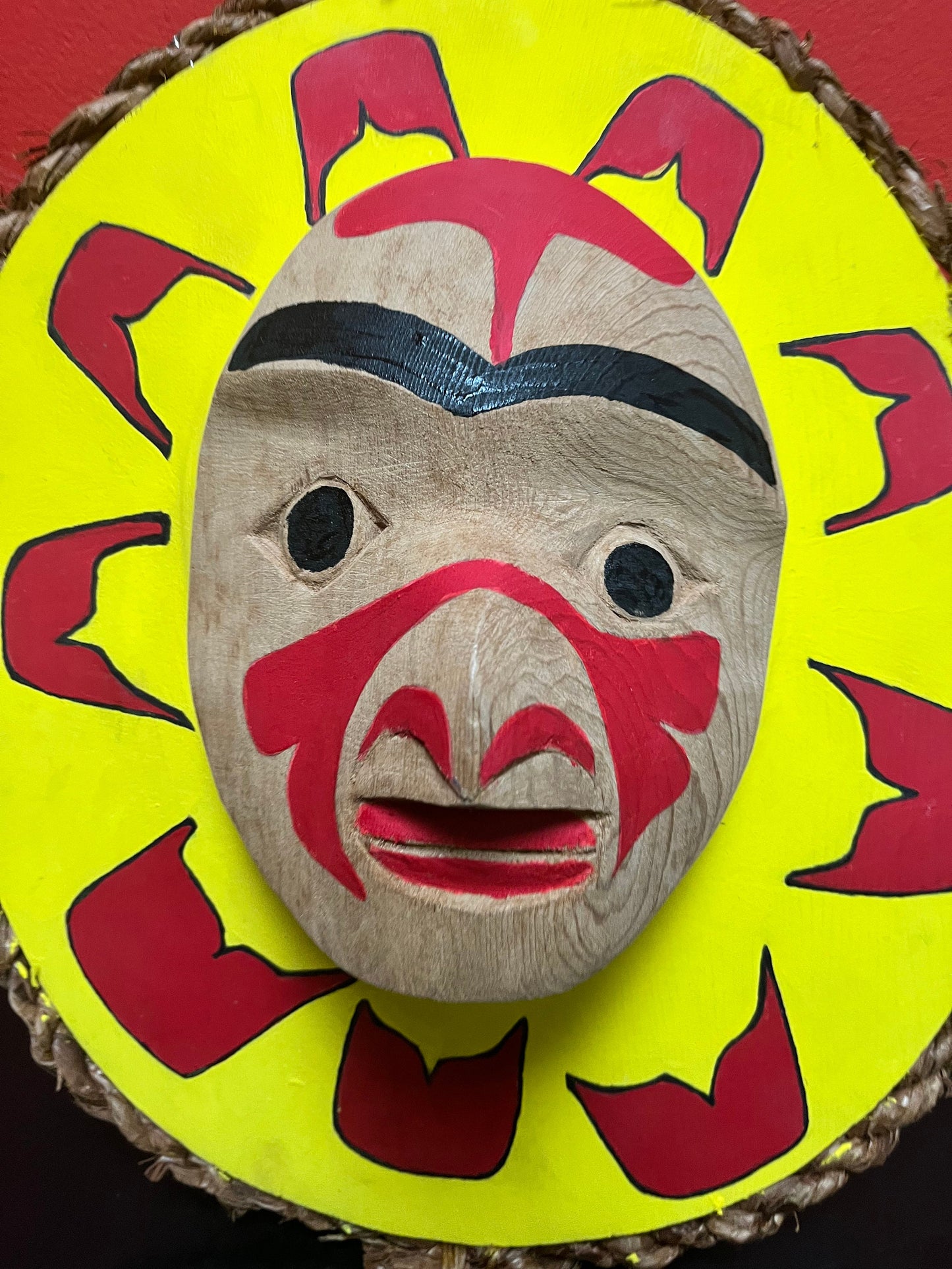 Stunning 18 x 17 signed indigenous first nations pacific northwest coast sun mask - Vibrant and wonderful museum quality mask - wow wow