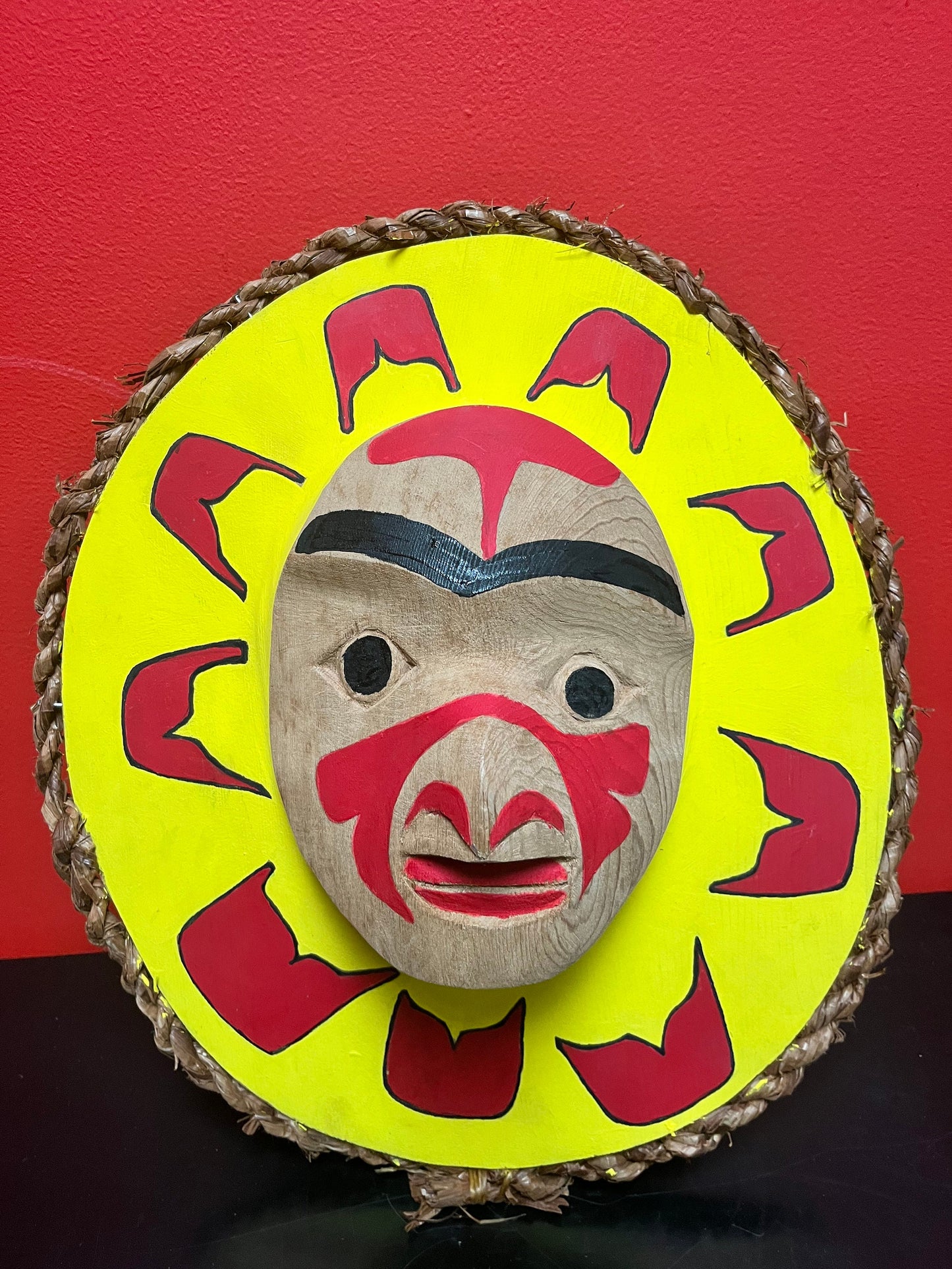 Stunning 18 x 17 signed indigenous first nations pacific northwest coast sun mask - Vibrant and wonderful museum quality mask - wow wow