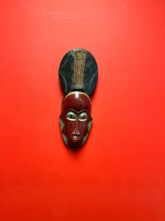 Fabulous antique African polychrome painted ceremonial mask  wonderful Patina  16 inches tall - wow