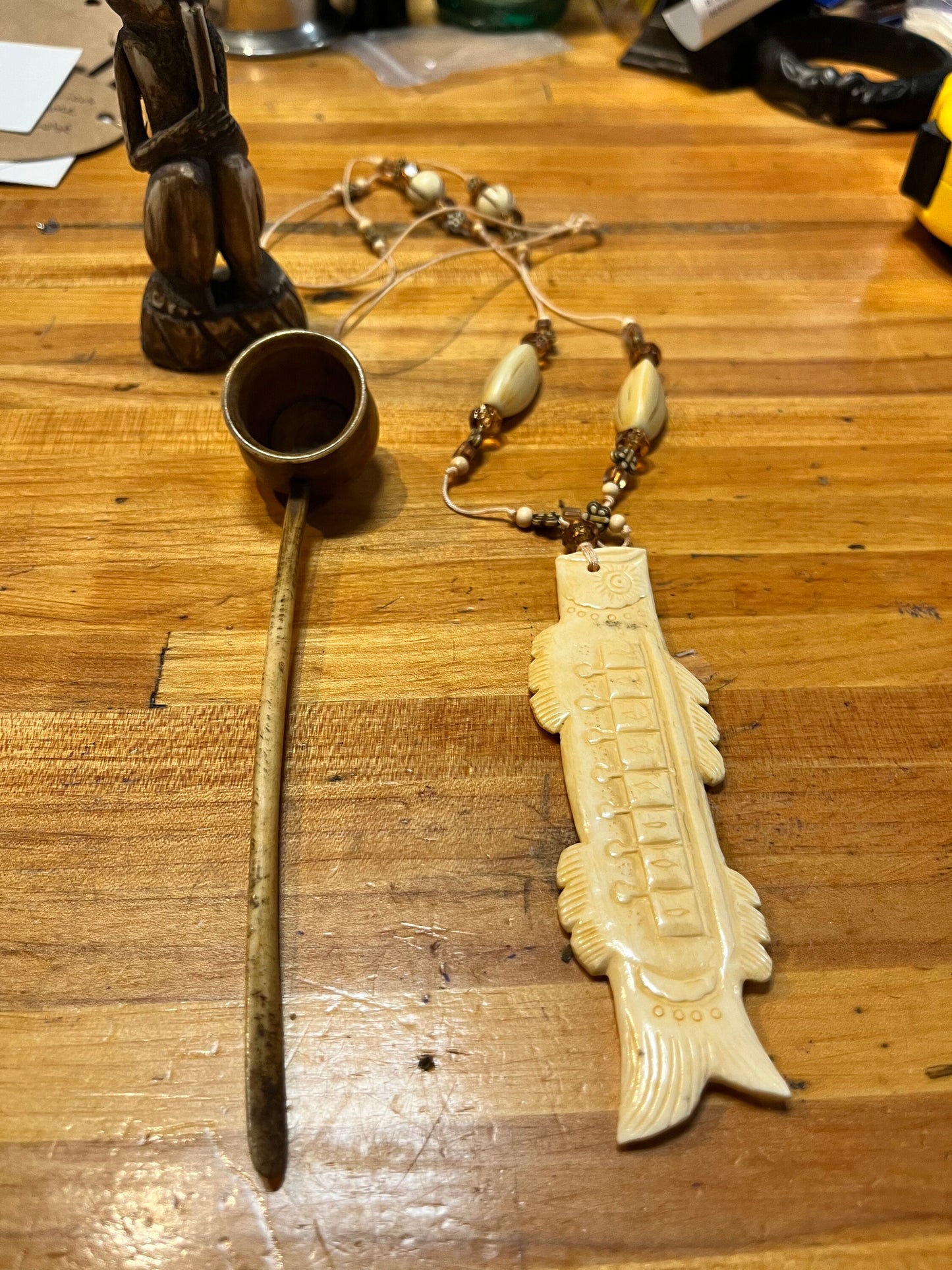 Small bone collection  necklace statue and spoon  unique lot  great gifts