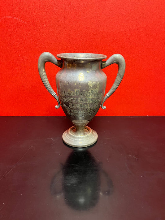 Fabulous huge 10 inch silver plated 1950s swimming trophy  lovely patina, and really fascinating piece of Victoria, BC history!!!