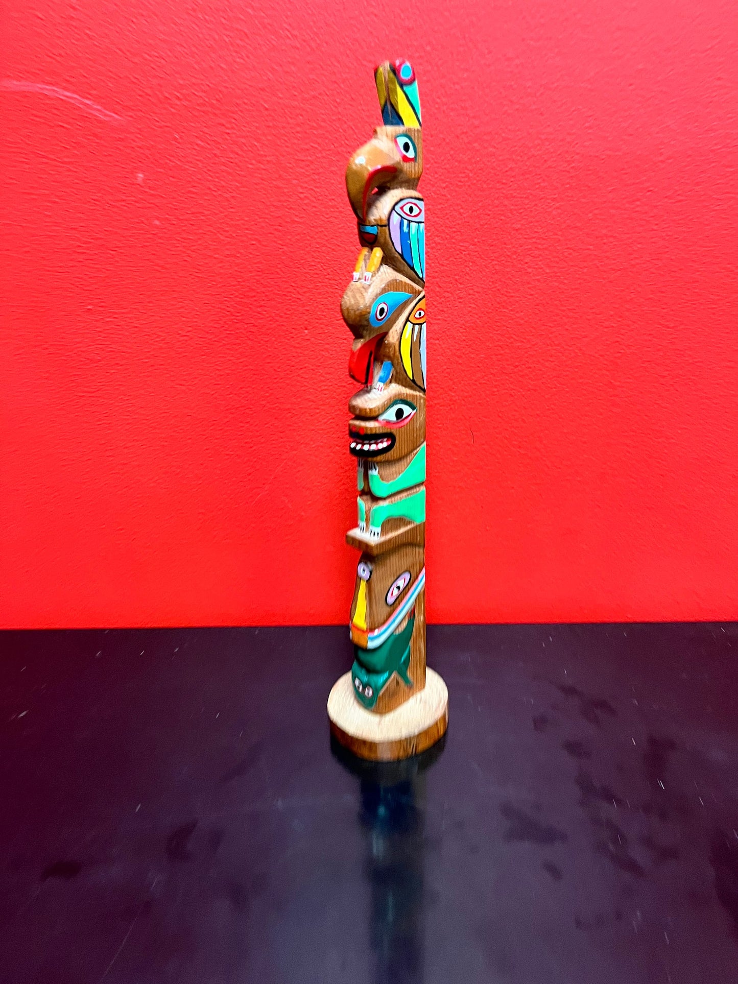 Stunning antique 14 inch tall well detailed indigenous, first Nations pacific northwest coast transformation totem pole