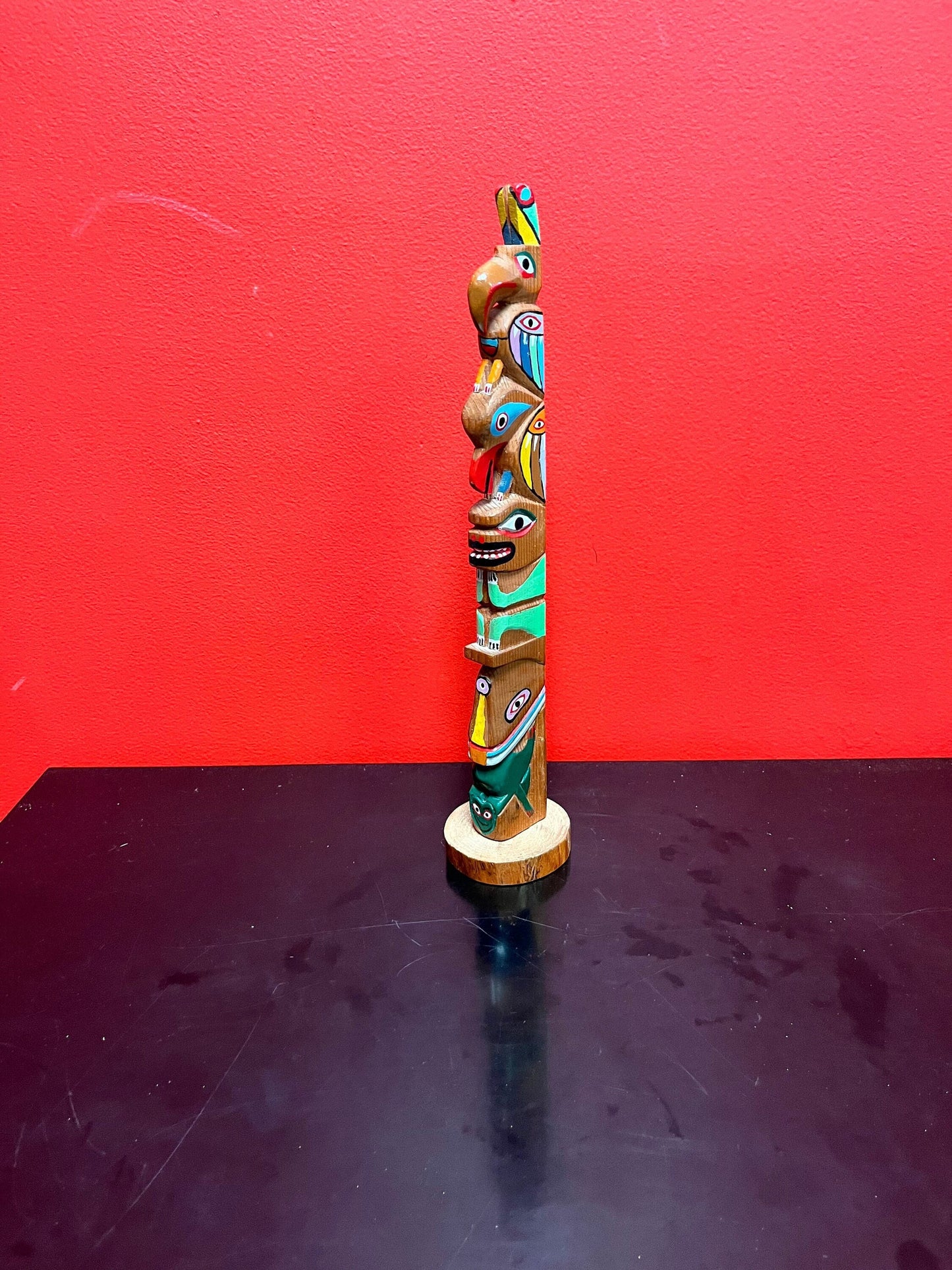 Stunning antique 14 inch tall well detailed indigenous, first Nations pacific northwest coast transformation totem pole