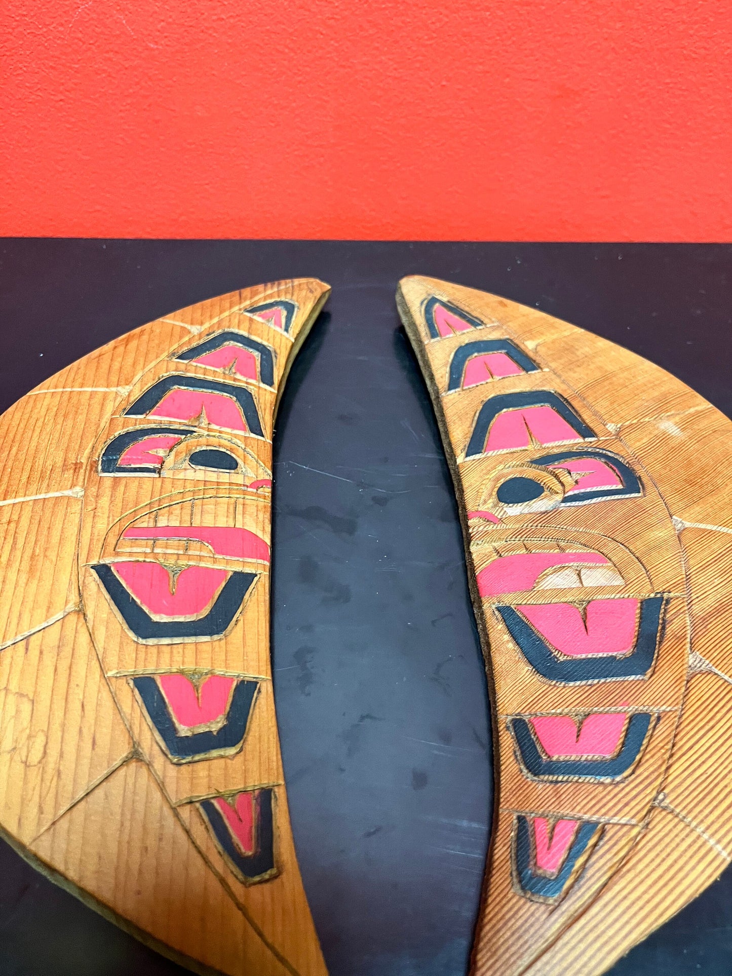 Superb pair 11 x 5 inch moon plaques  indigenous First Nations Pacific Northwest coast  great value