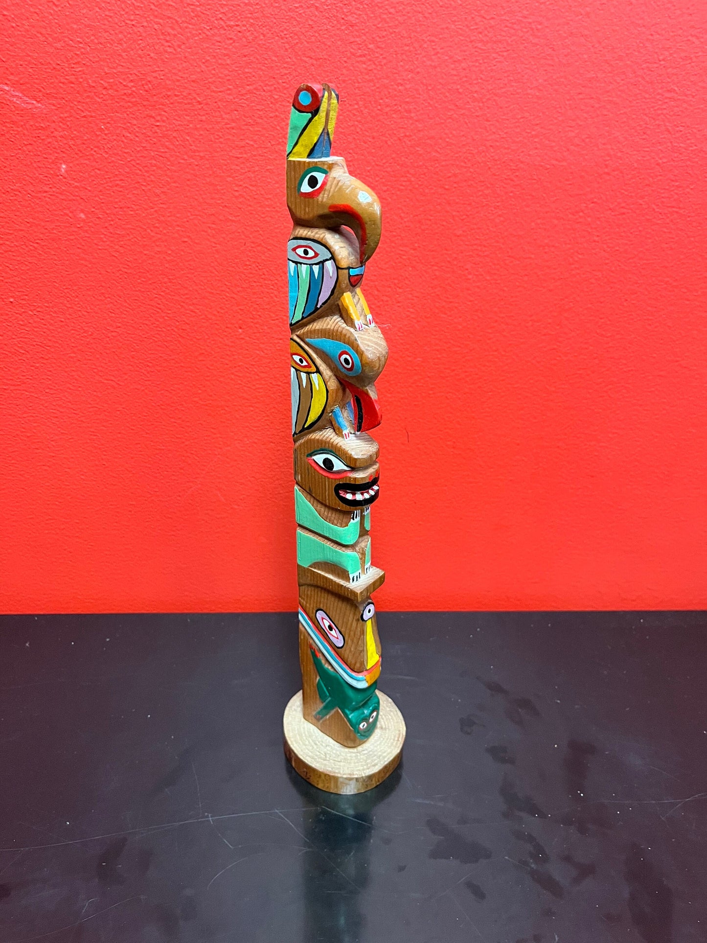 Stunning antique 14 inch tall well detailed indigenous, first Nations pacific northwest coast transformation totem pole