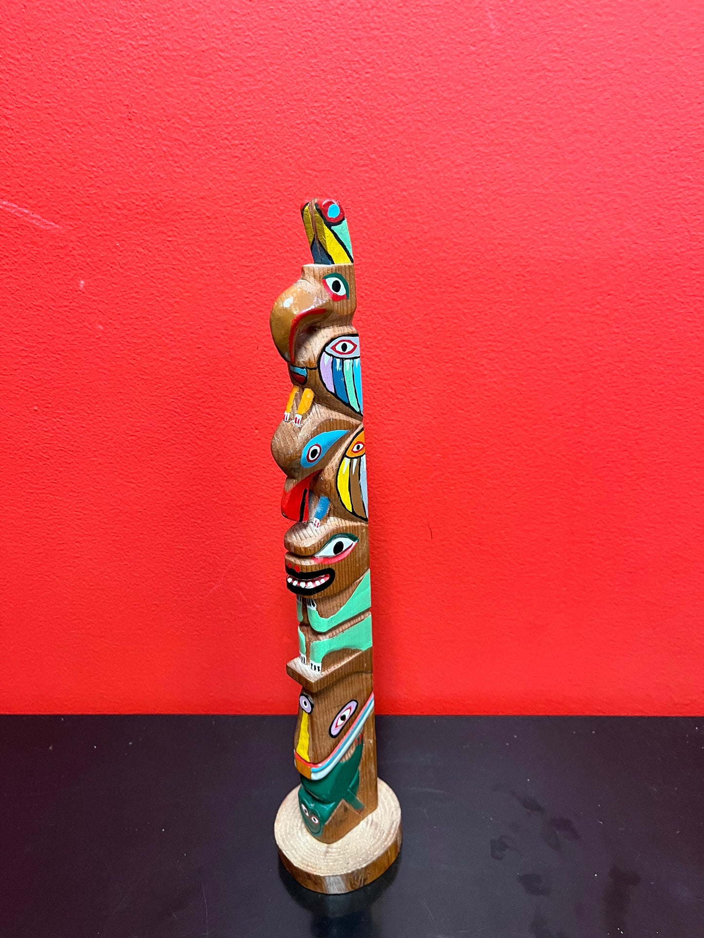 Stunning antique 14 inch tall well detailed indigenous, first Nations pacific northwest coast transformation totem pole