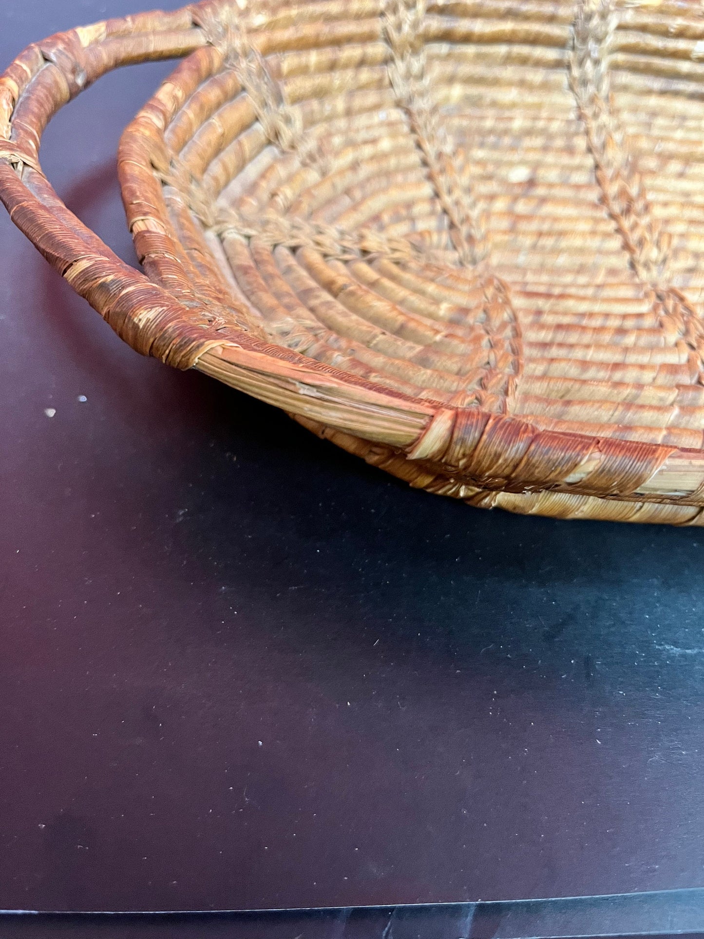 Unique indigenous first nations pacific northwest coast, 8 x 12 long hand woven basket - good condition